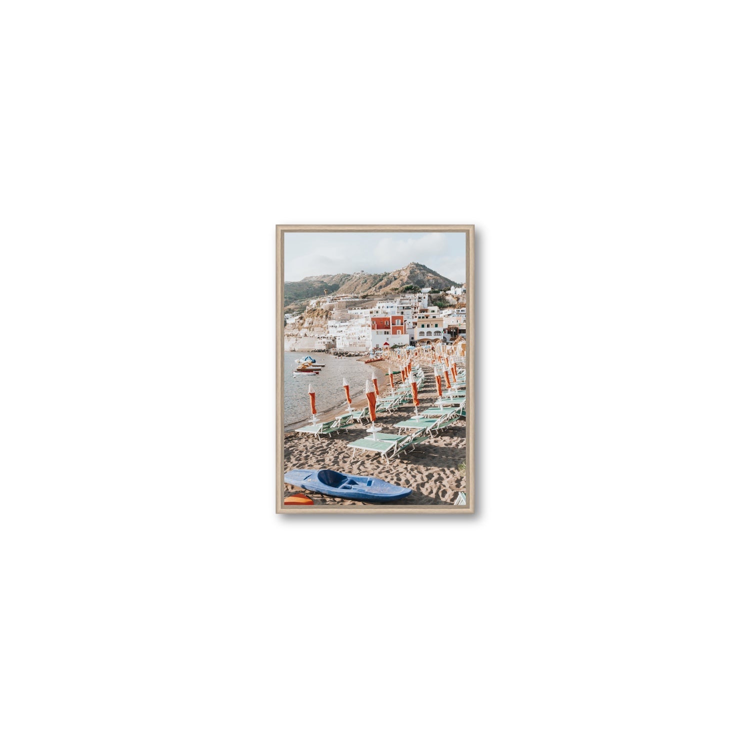 L'Isola del Paradiso Ischia Mediterranean wall art Small fine art canvas in natural oak float frame