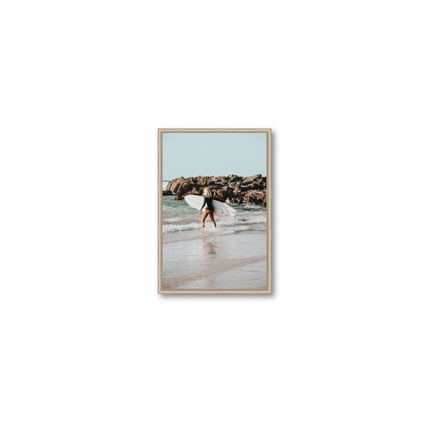Bethany Byron Bay Surf coastal decor wall art Small fine art canvas in natural oak float frame