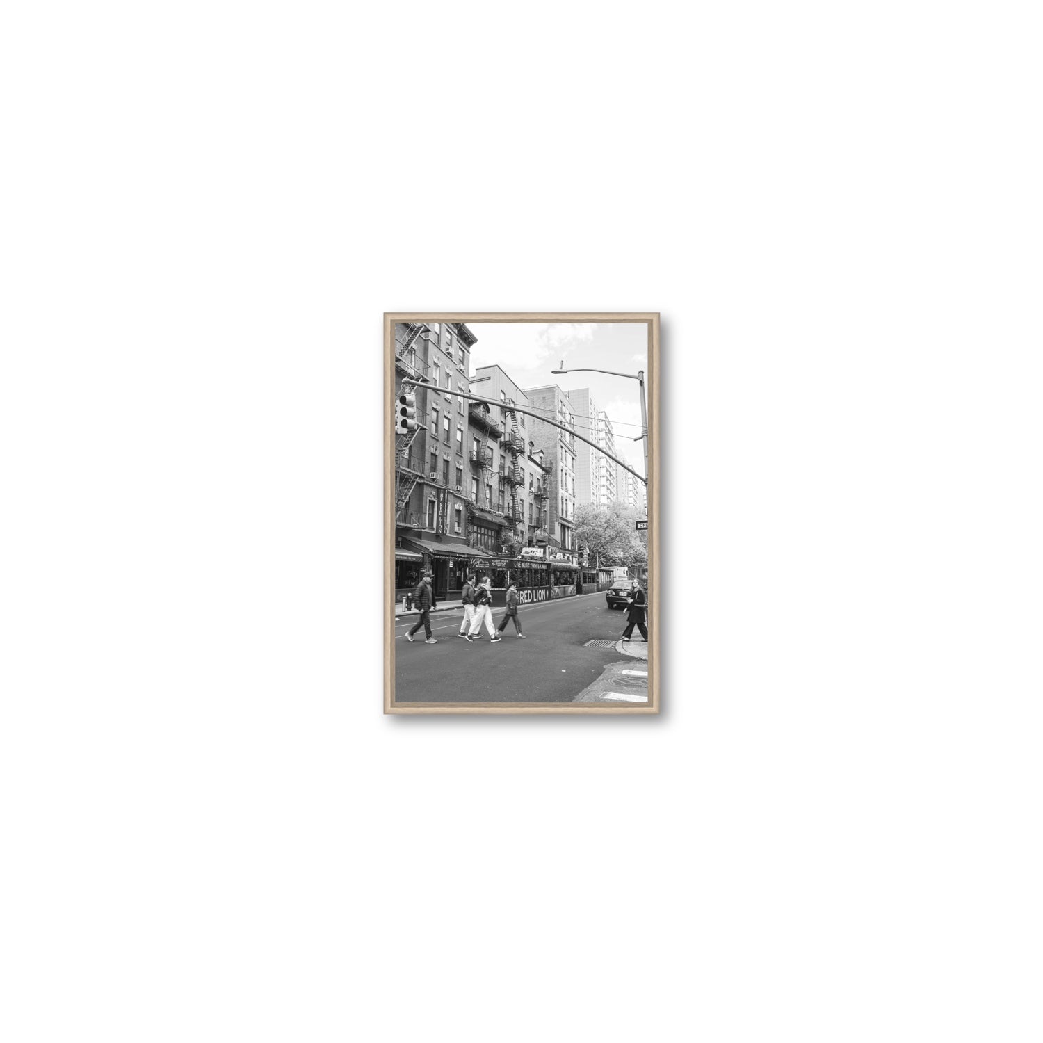 Spectral Streets New York NYC Black & White wall art Small fine art canvas in natural oak float frame