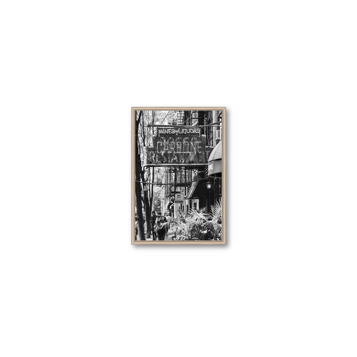 Paparazzi To Pasta New York NYC Black & White wall art Small fine art canvas in natural oak float frame