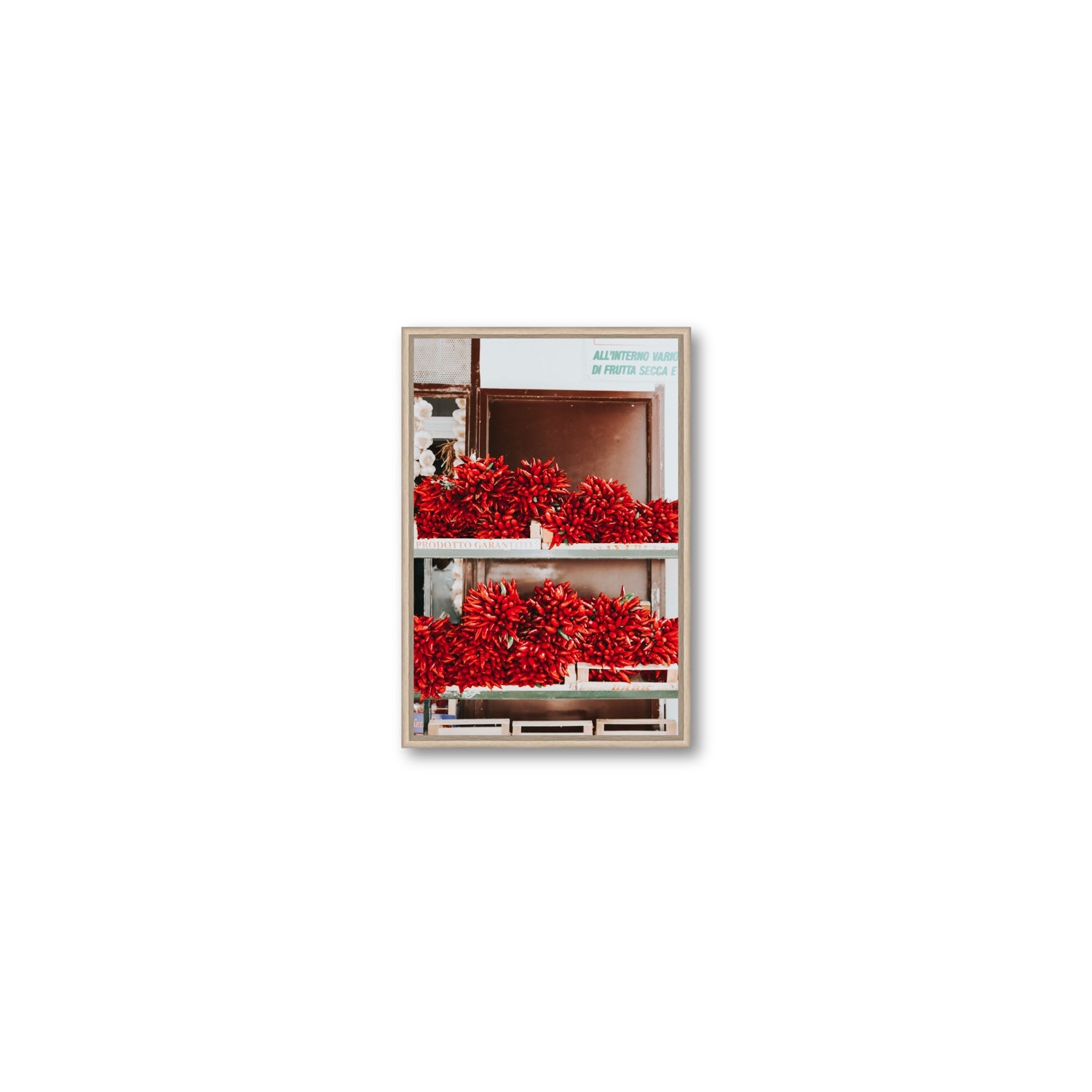 Hot Harvest Puglia Italian wall art Small fine art canvas in natural oak float frame