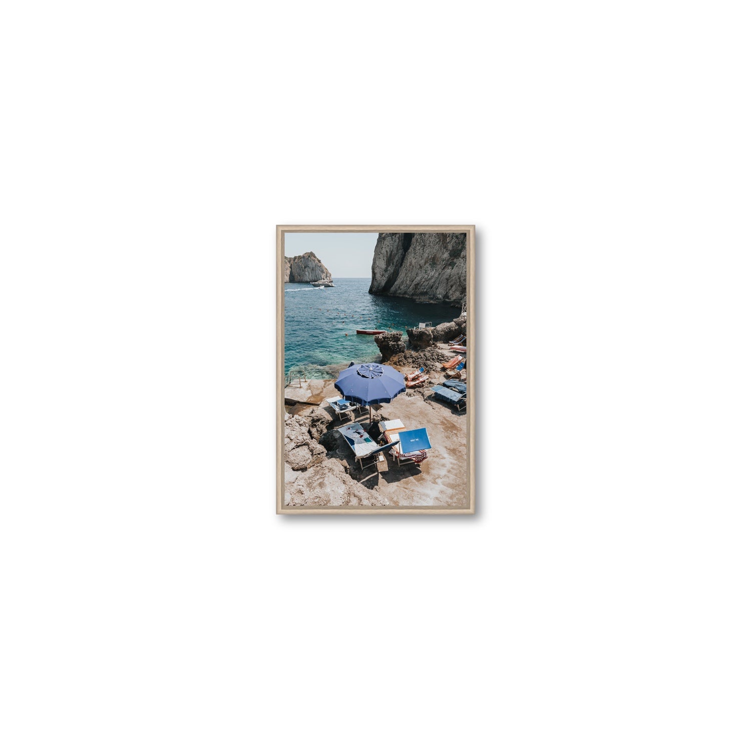 Lonely Loungers fine art print, Capri, Italy, Small, Natural Oak Float Frame, Fine Art Canvas