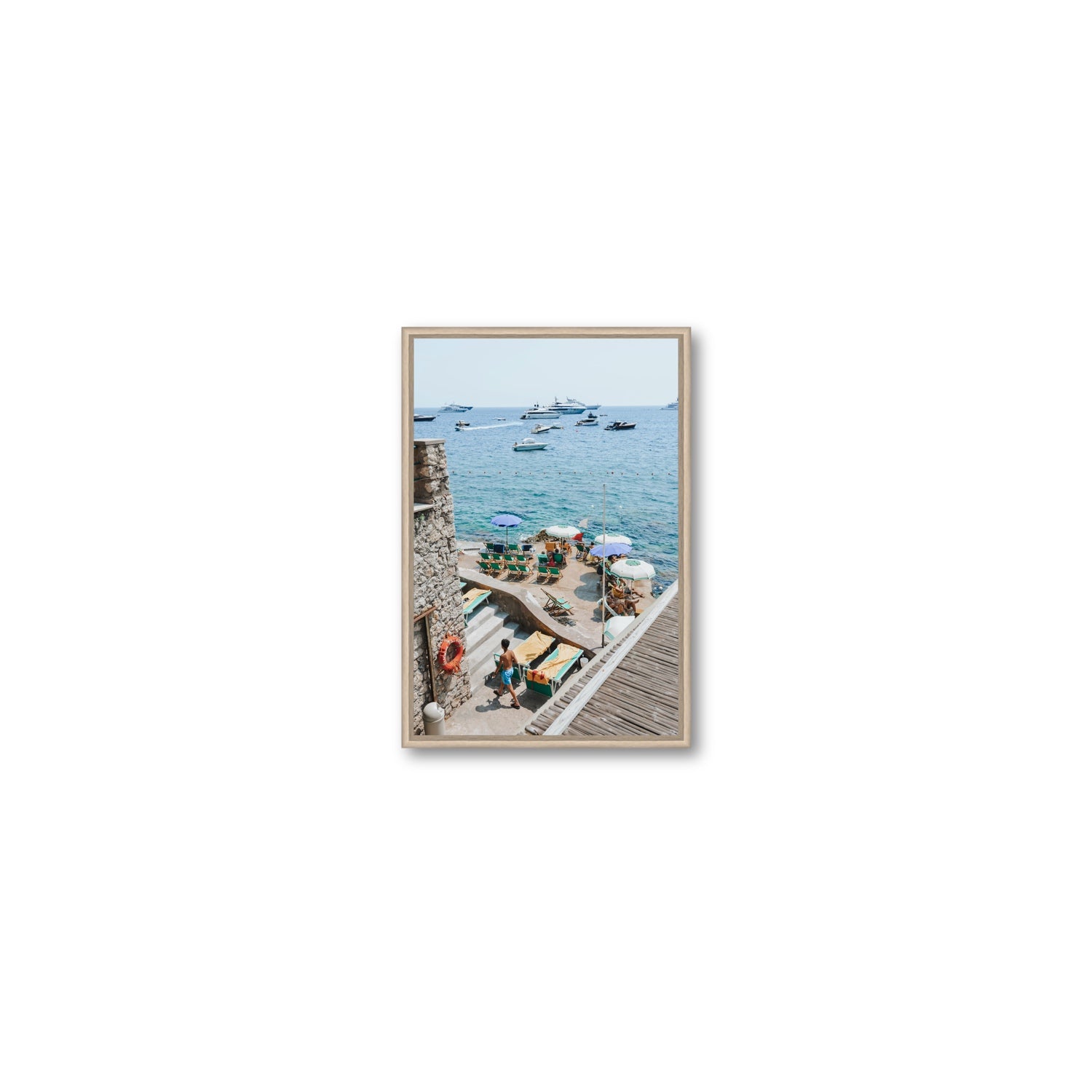 Canzone di Capri Capri Italian beach wall art Small fine art canvas in natural oak float frame