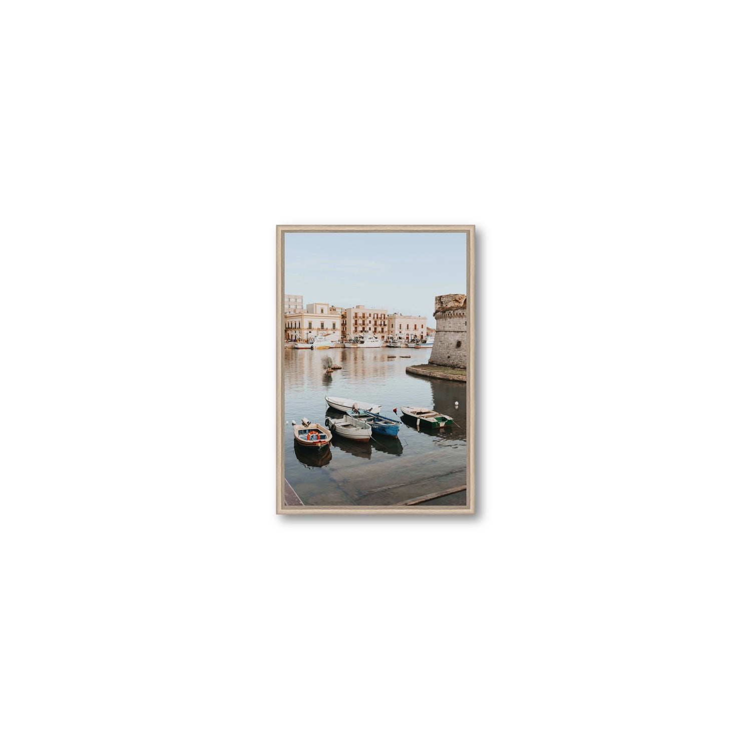 Fishing Legacy fine art print, Puglia, Italy, Small, Natural Oak Float Frame, Fine Art Canvas