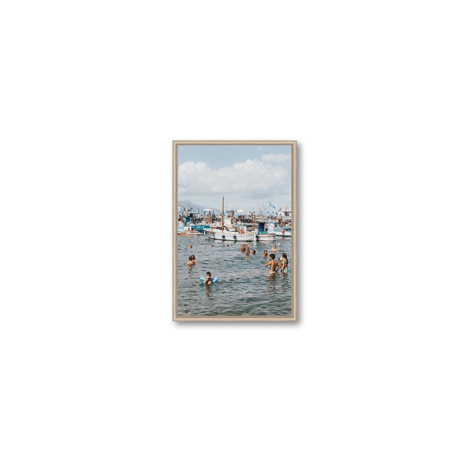 Vacanze Italiane Sorrento Italian coastal wall art Small fine art canvas in natural oak float frame