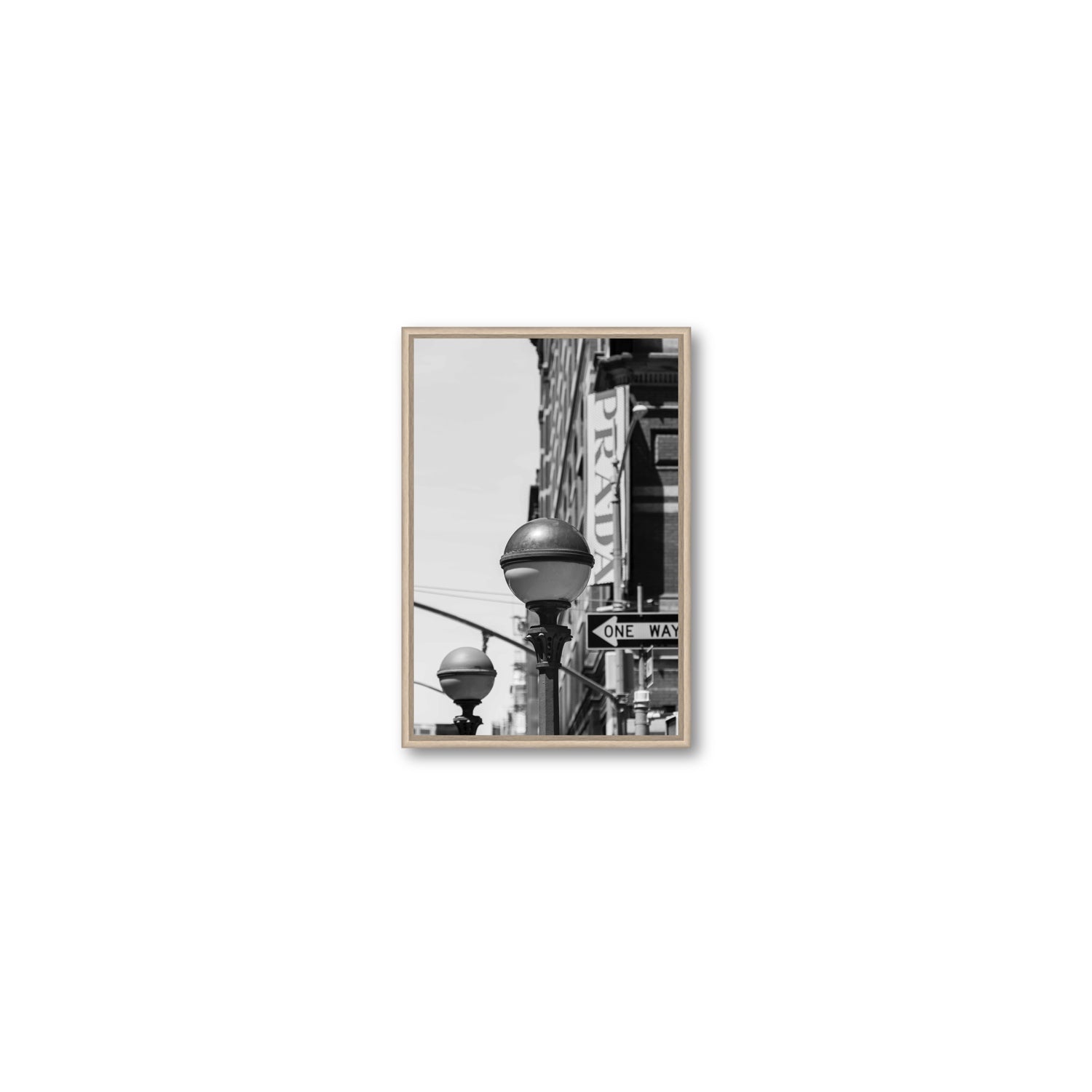 Subway Style New York NYC Black & White wall art Small fine art canvas in natural oak float frame