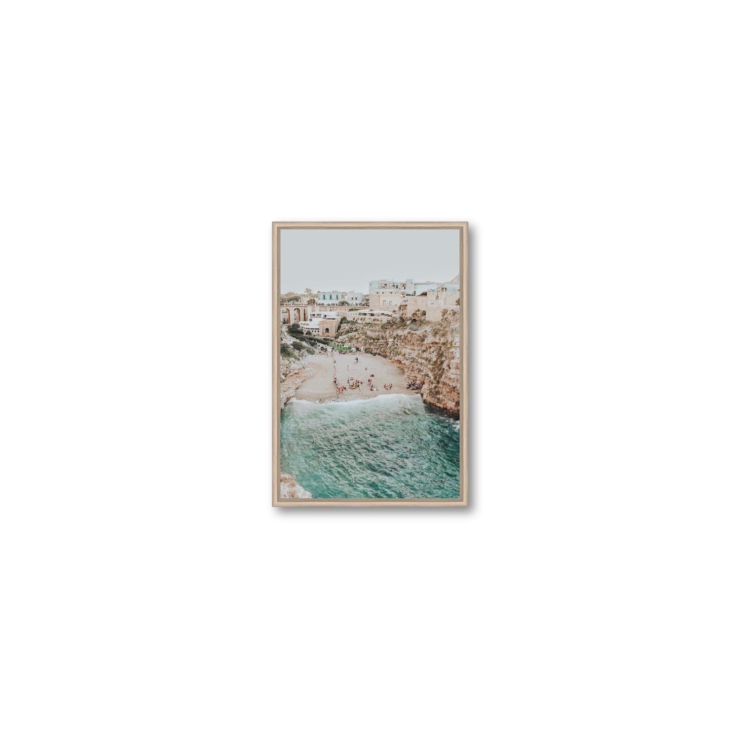 Polignano Vista Puglia coastal Italian beach fine art print Small fine art canvas in natural oak float frame