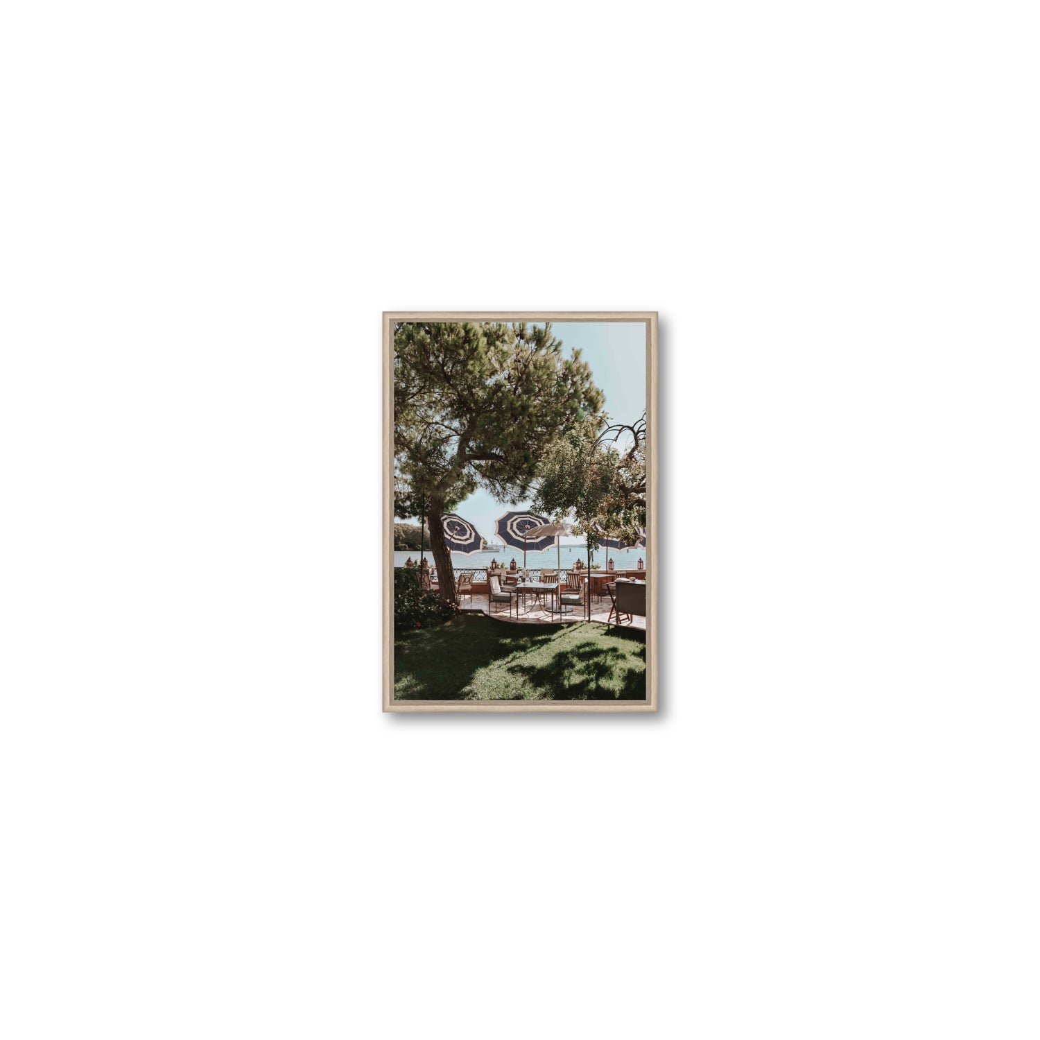 Tranquil Gardens Venice Italian wall art Small fine art canvas in natural oak float frame