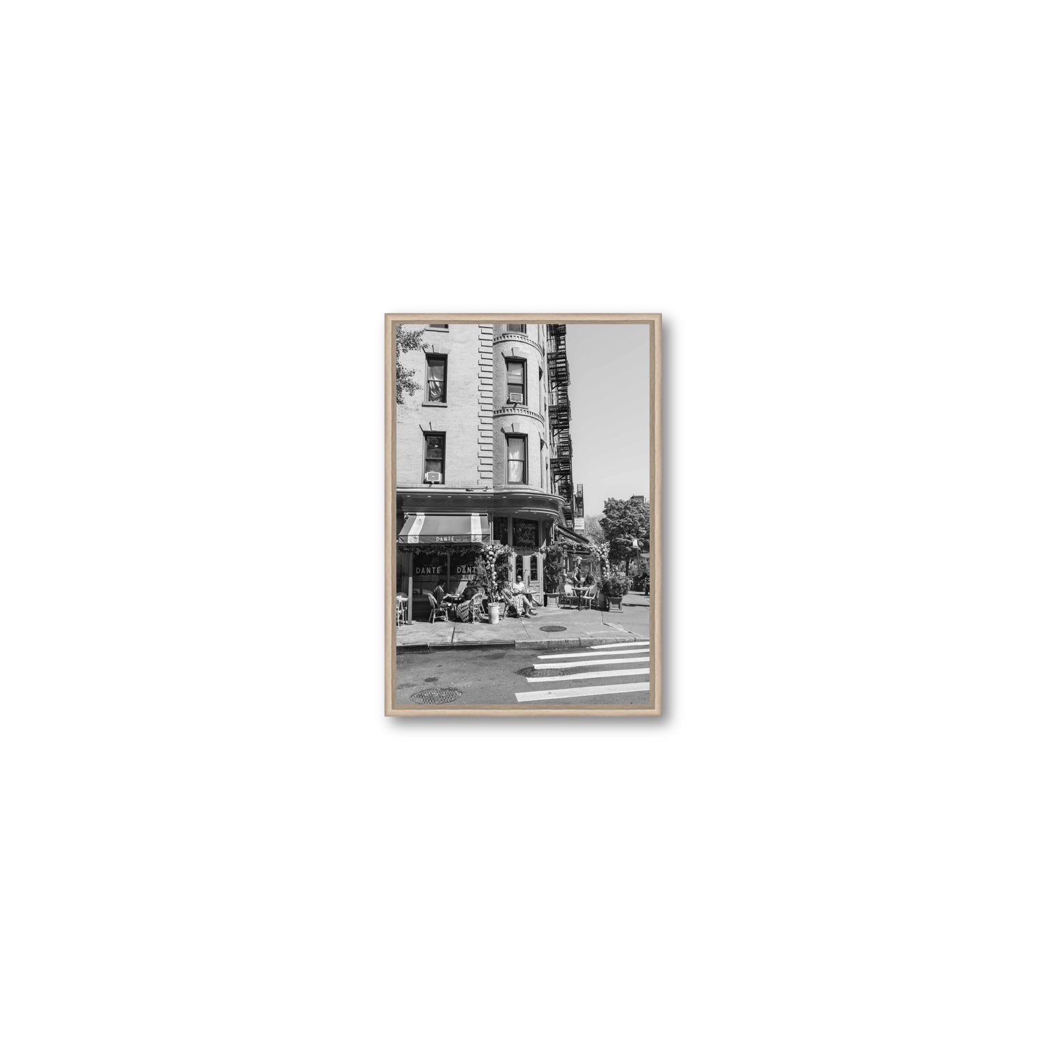 Sunny Soiree New York NYC Black & White wall art Small fine art canvas in natural oak float frame