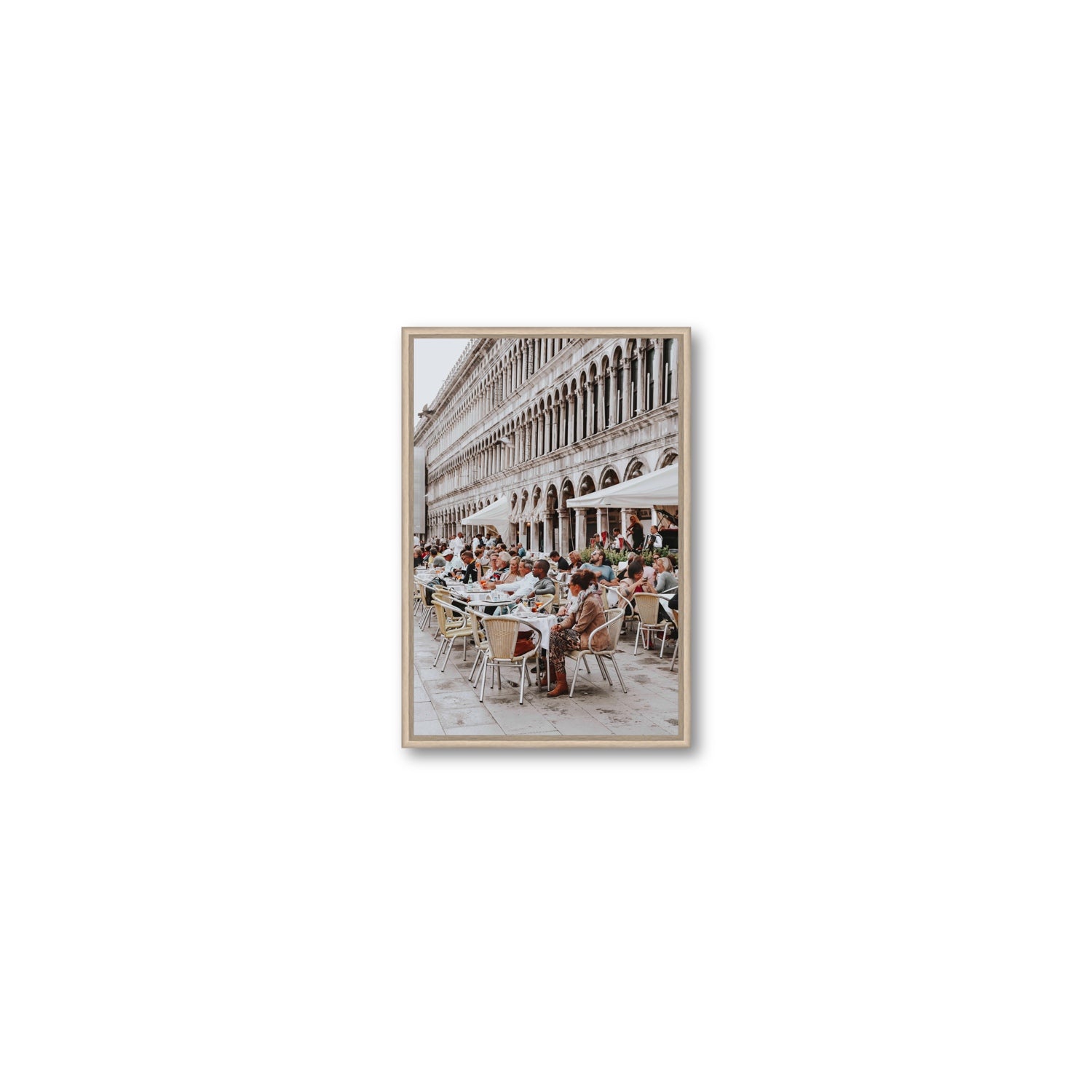 Lunchbreak Venice Italian wall art Small fine art canvas in natural oak float frame