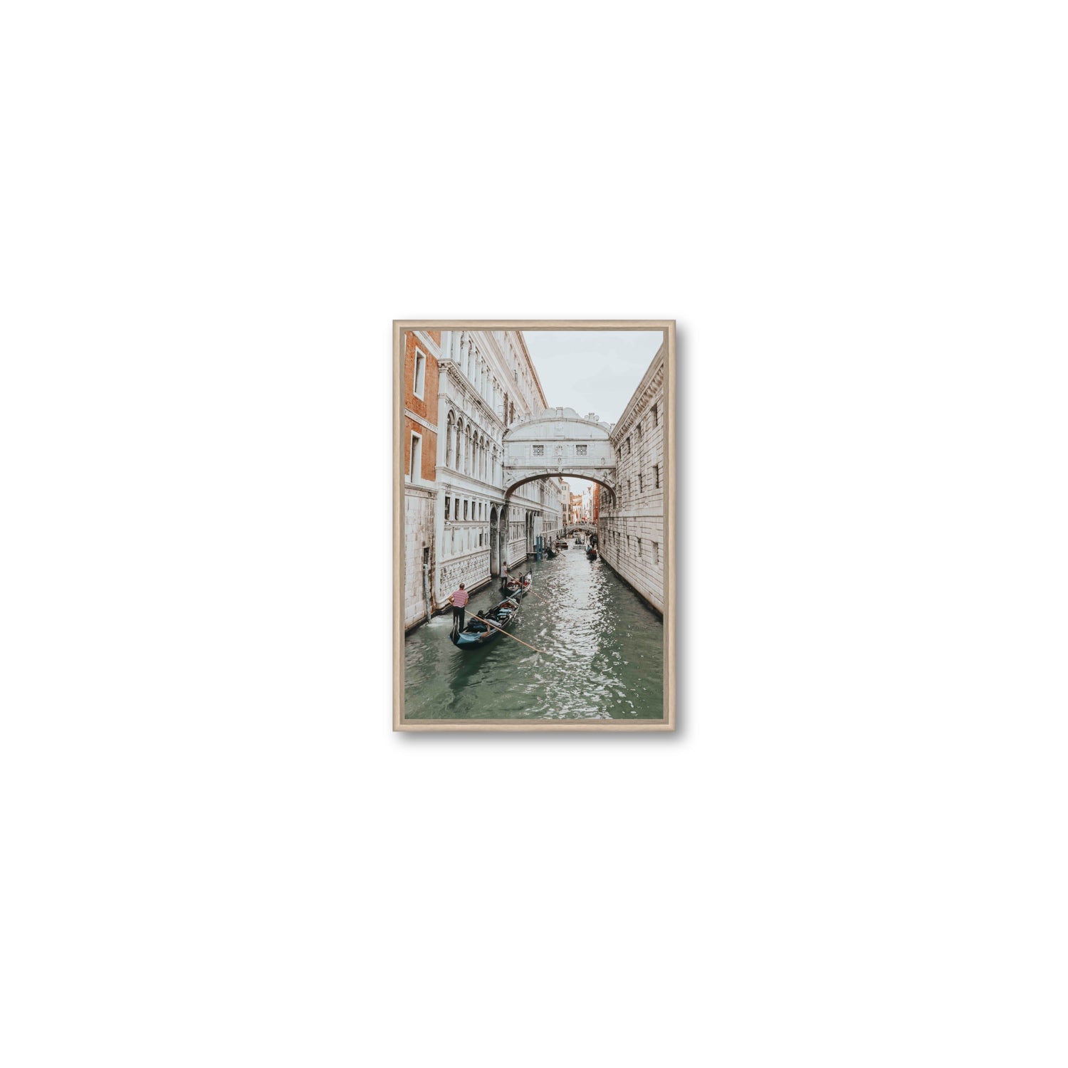 Bridge of Sighs Venice Gondola Italian wall art Small fine art canvas in natural oak float frame