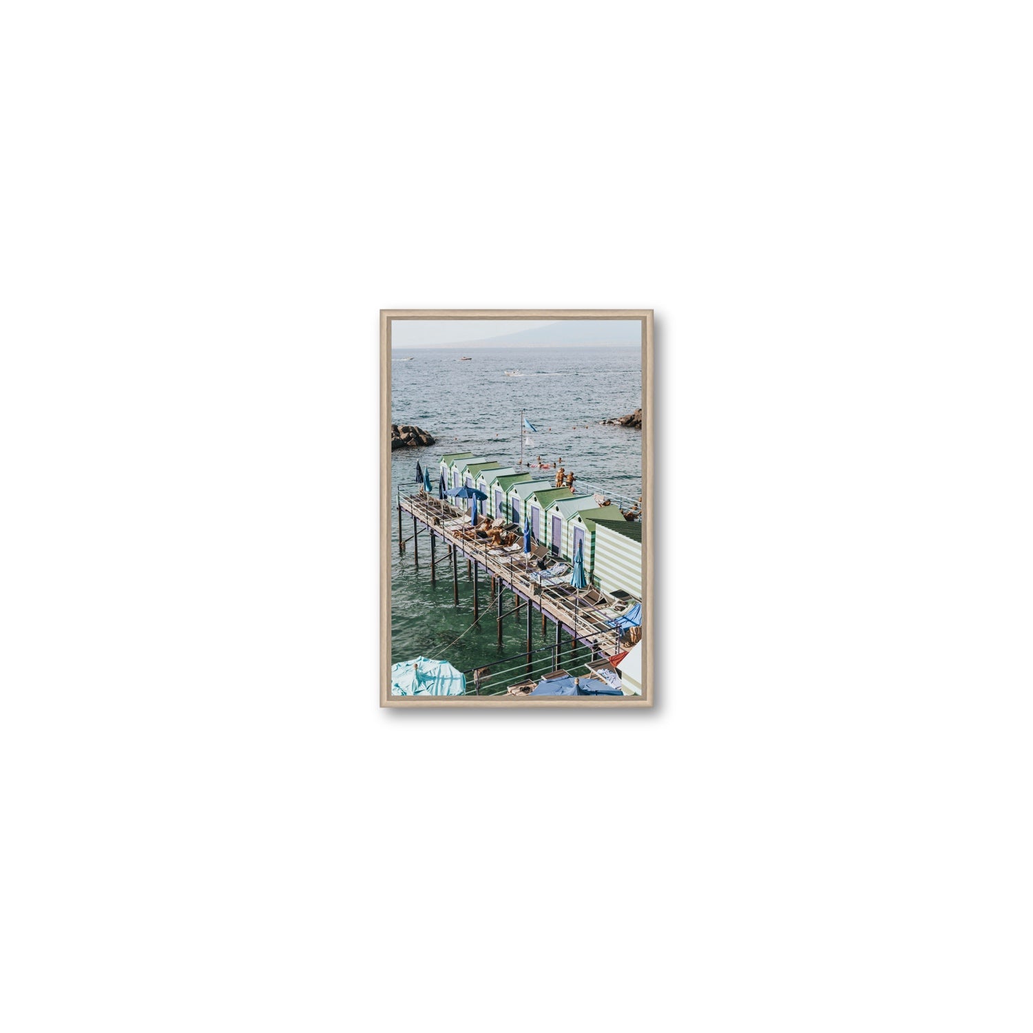 Cabine da Spiaggia fine art print, Sorrento, Italy, Small, Natural Oak Float Frame, Fine Art Canvas
