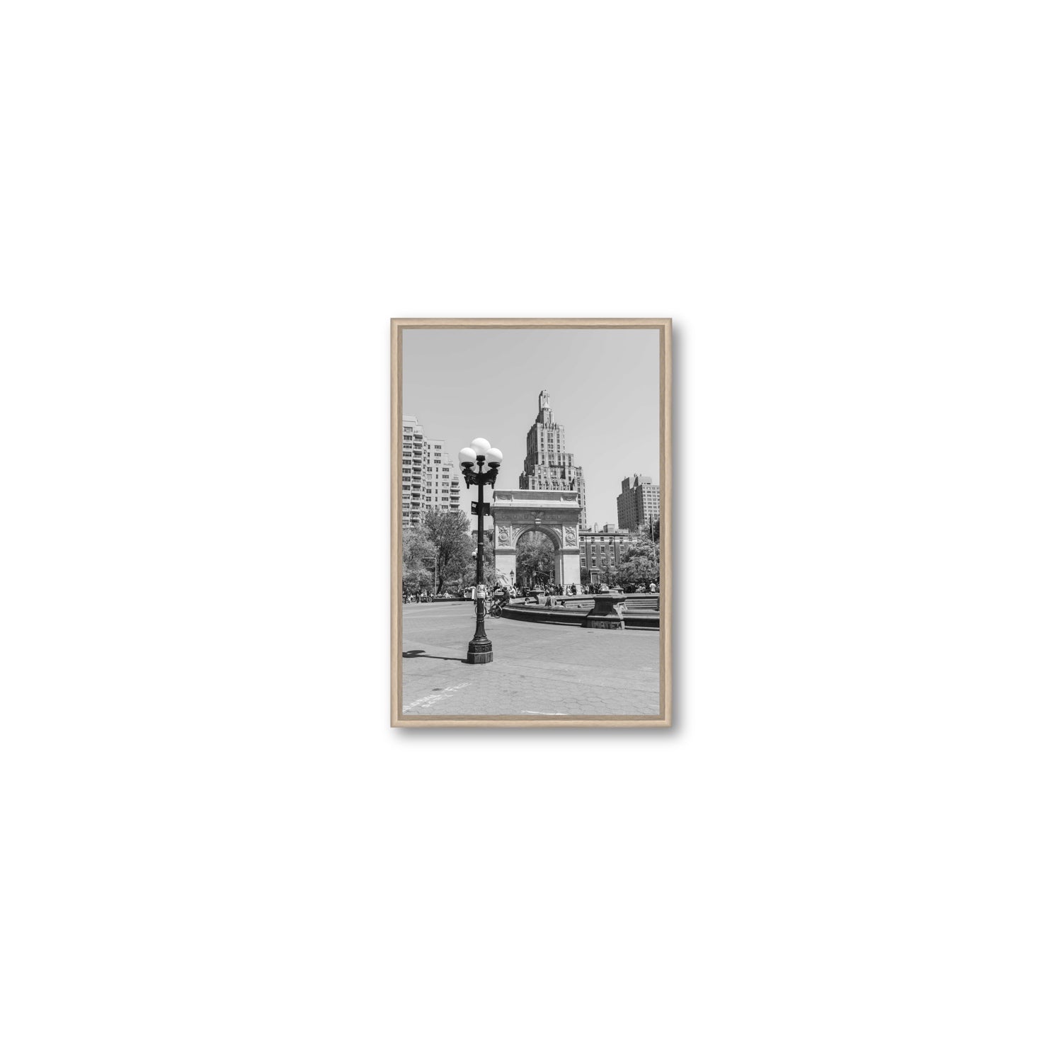 Pole Position New York NYC Black & White wall art Small fine art canvas in natural oak float frame