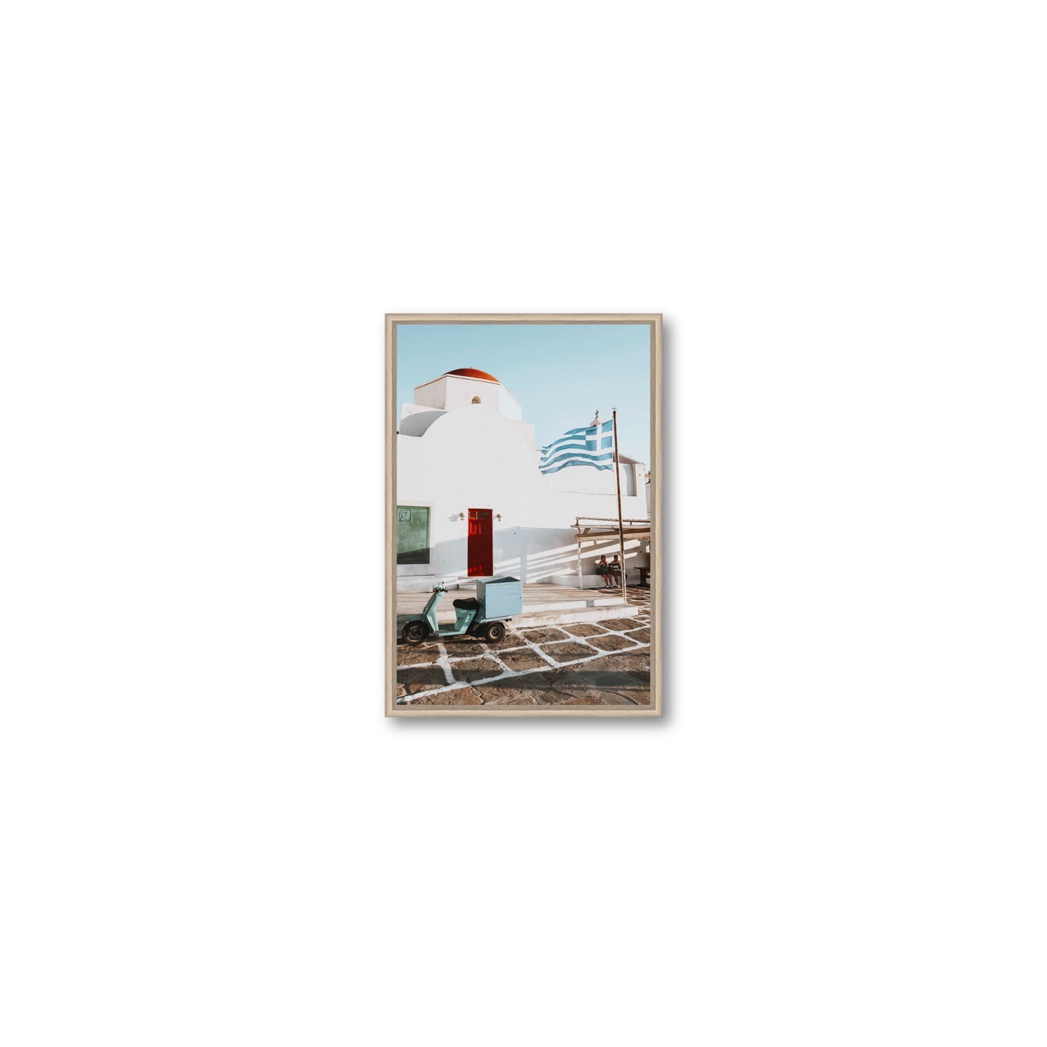 Mykonos Postcard fine art print, Mykonos, Greece, Small, Natural Oak Float Frame, Fine Art Canvas