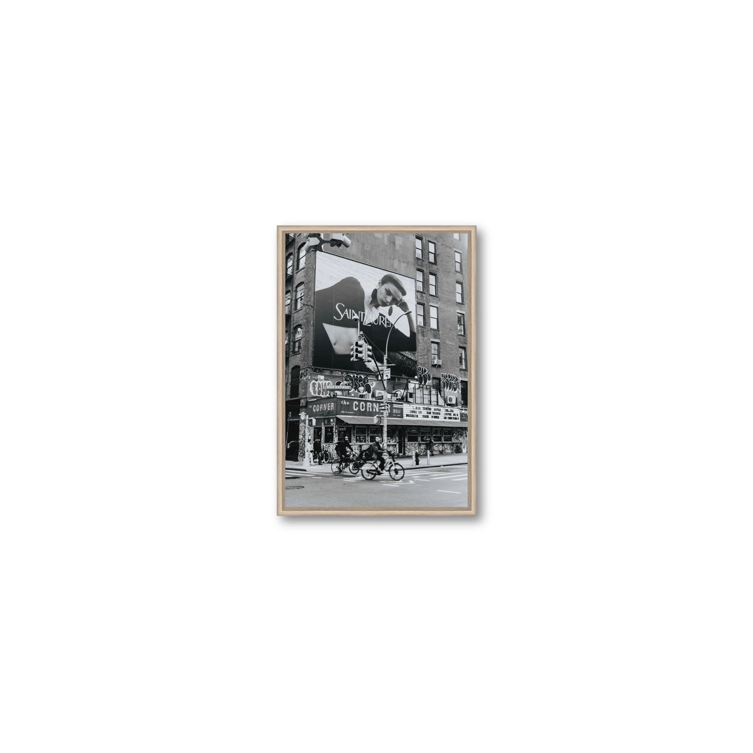 Runway To Rooftops New York NYC Black & White wall art Small fine art canvas in natural oak float frame
