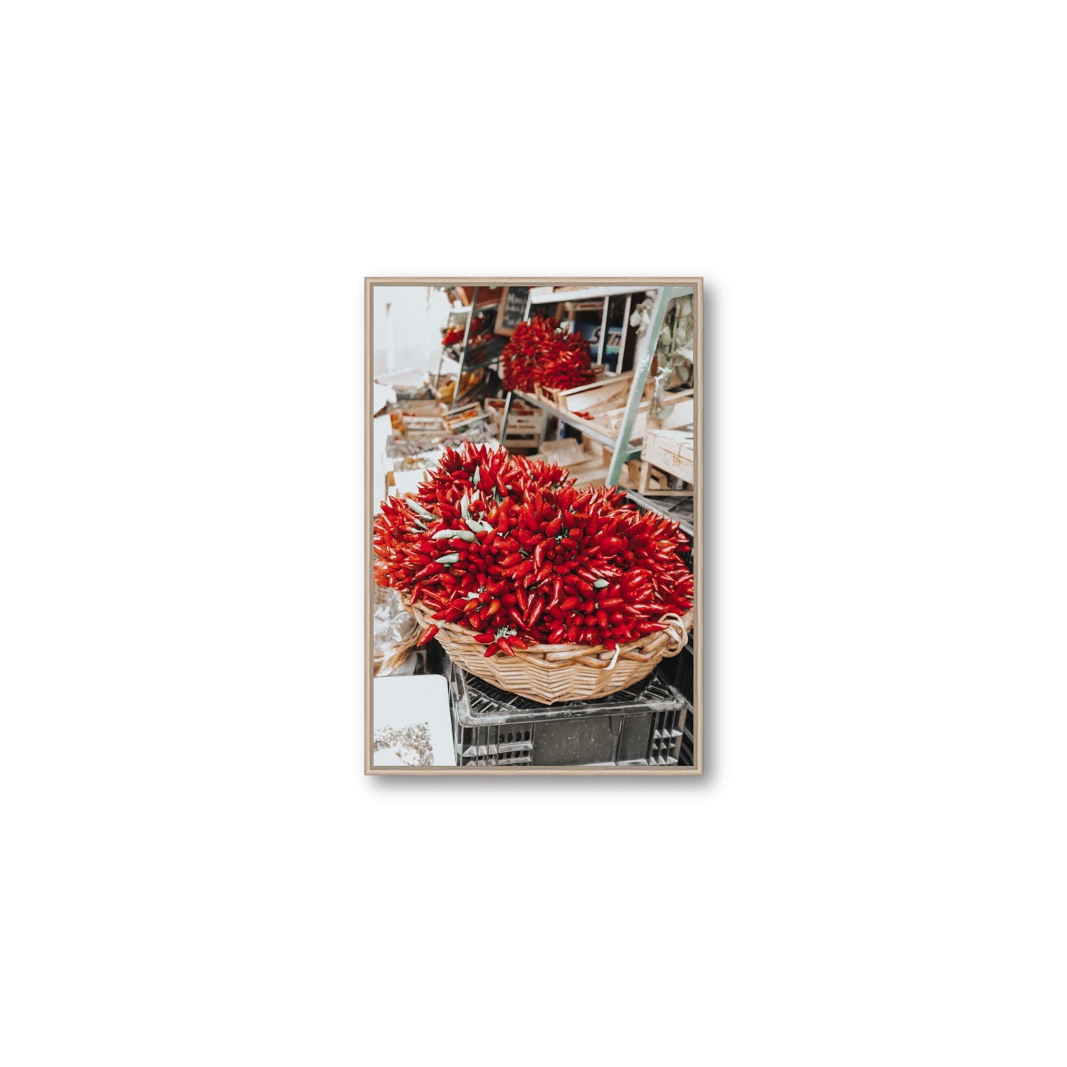 Spicy Bunch Puglia Italian wall art Medium fine art canvas in natural oak float frame