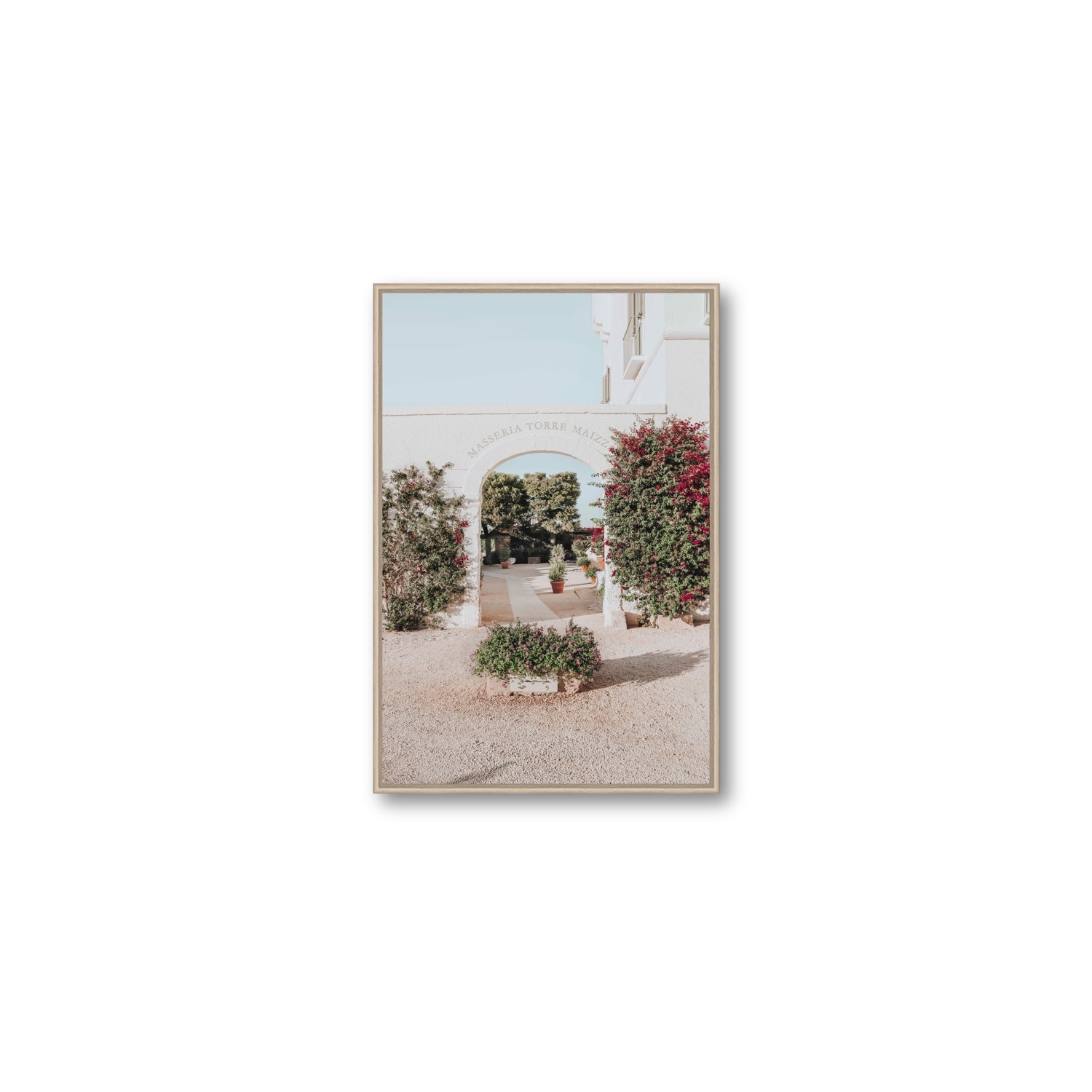 Torre Maizza Puglia Italian wall art Medium fine art canvas in natural oak float frame