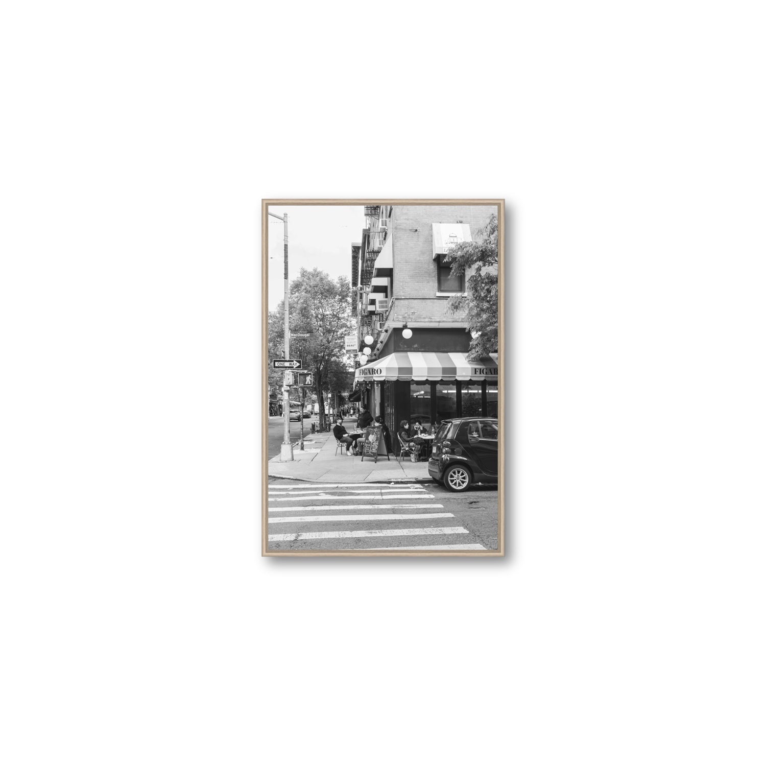 Figaro New York NYC Black & White wall art Medium fine art canvas in natural oak float frame