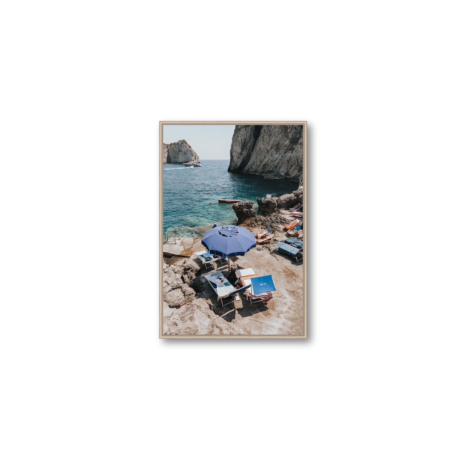 Lonely Loungers fine art print, Capri, Italy, Medium, Natural Oak Float Frame, Fine Art Canvas