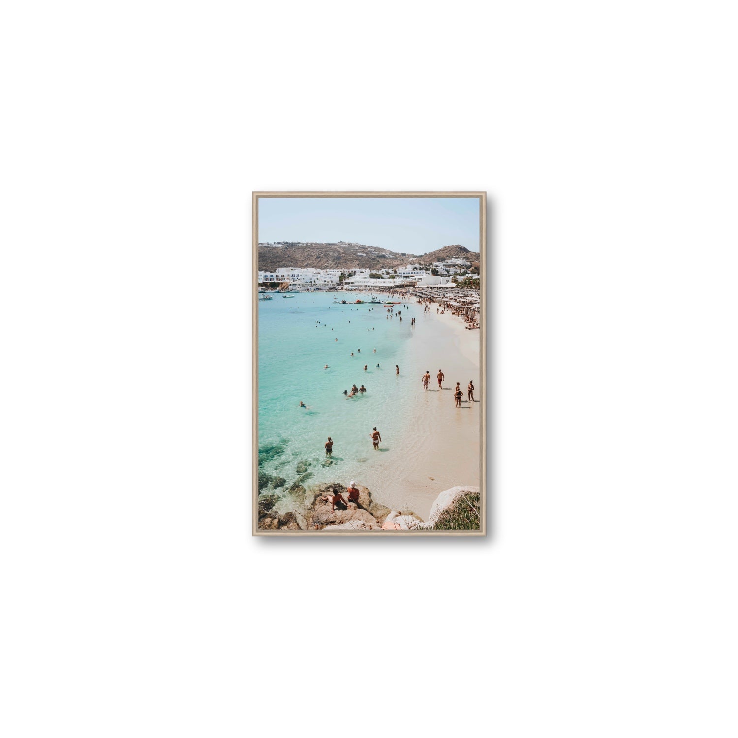Breathe In The Salty Air Mykonos Greek island wall art Medium fine art canvas in natural oak float frame