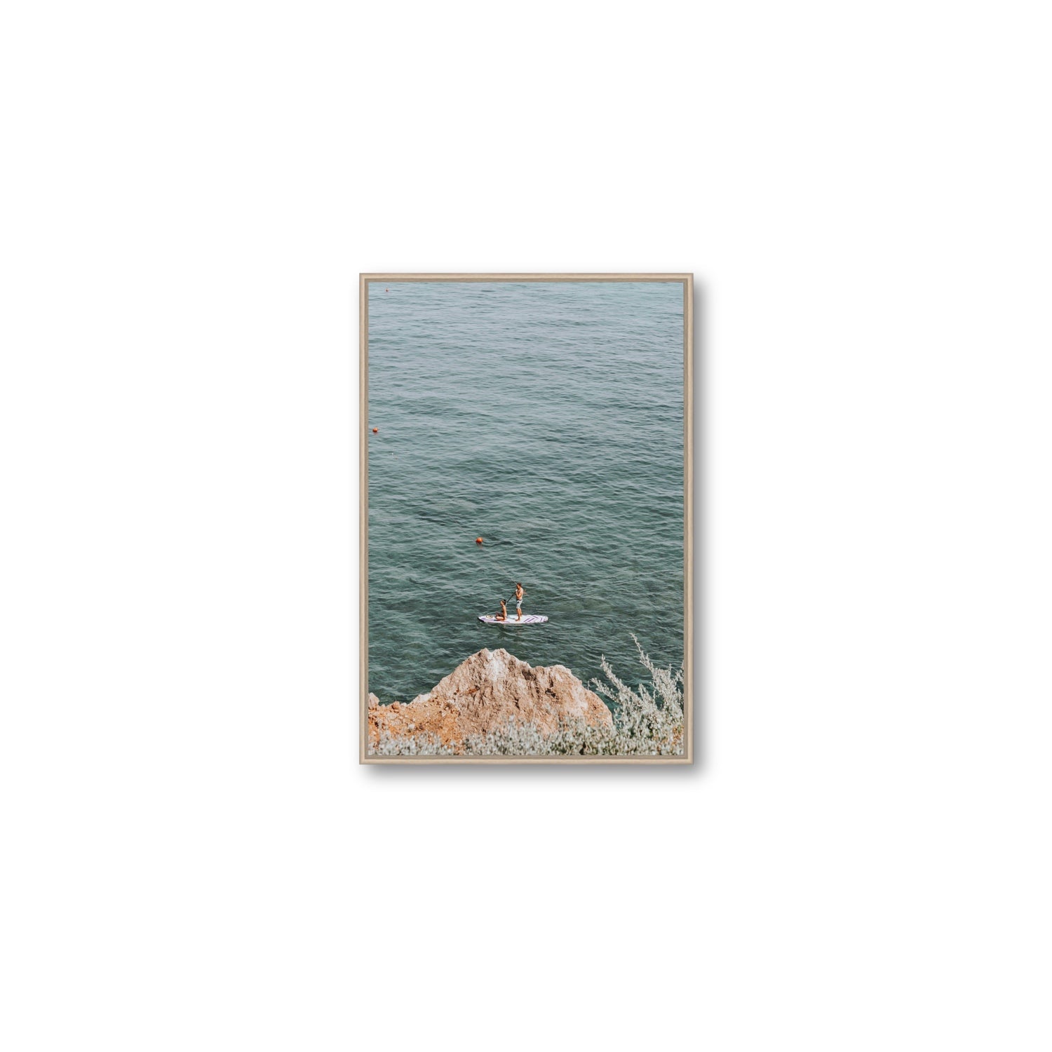 Into The Vibe Without Getting Wet Tuscany coastal wall art Medium fine art canvas in natural oak float frame