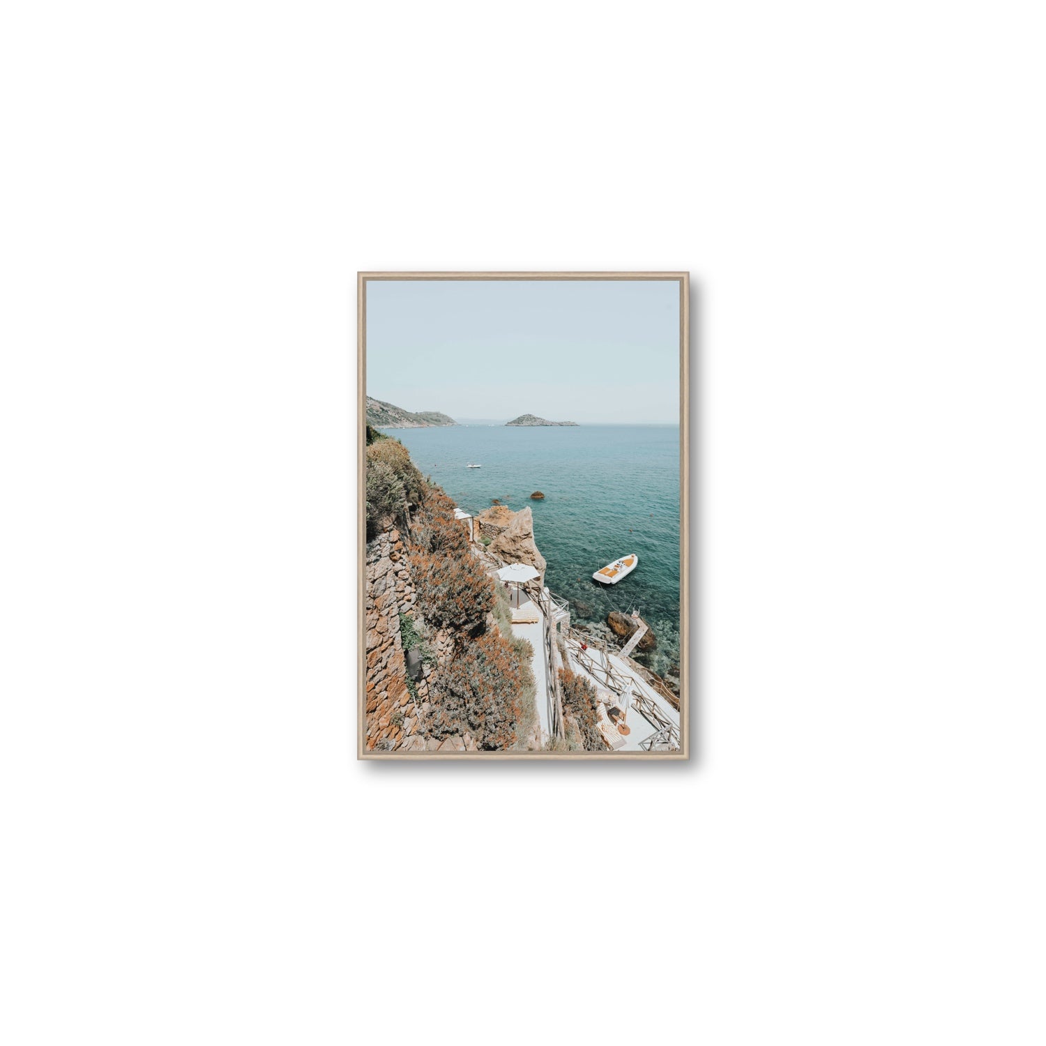 Front Row Seat Tuscany coastal wall art Medium fine art canvas in natural oak float frame