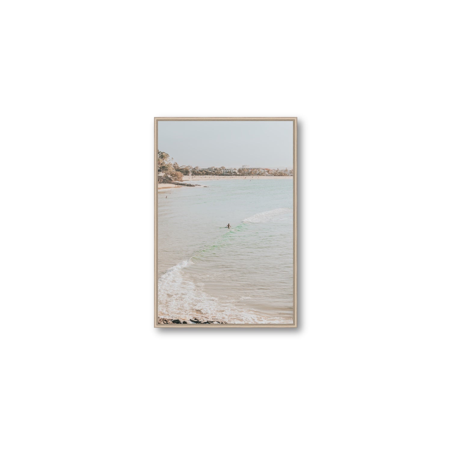 Salt Reverie fine art print, Noosa, Australia, coastal scenes artwork, Medium, Natural Oak Float Frame, Fine Art Canvas