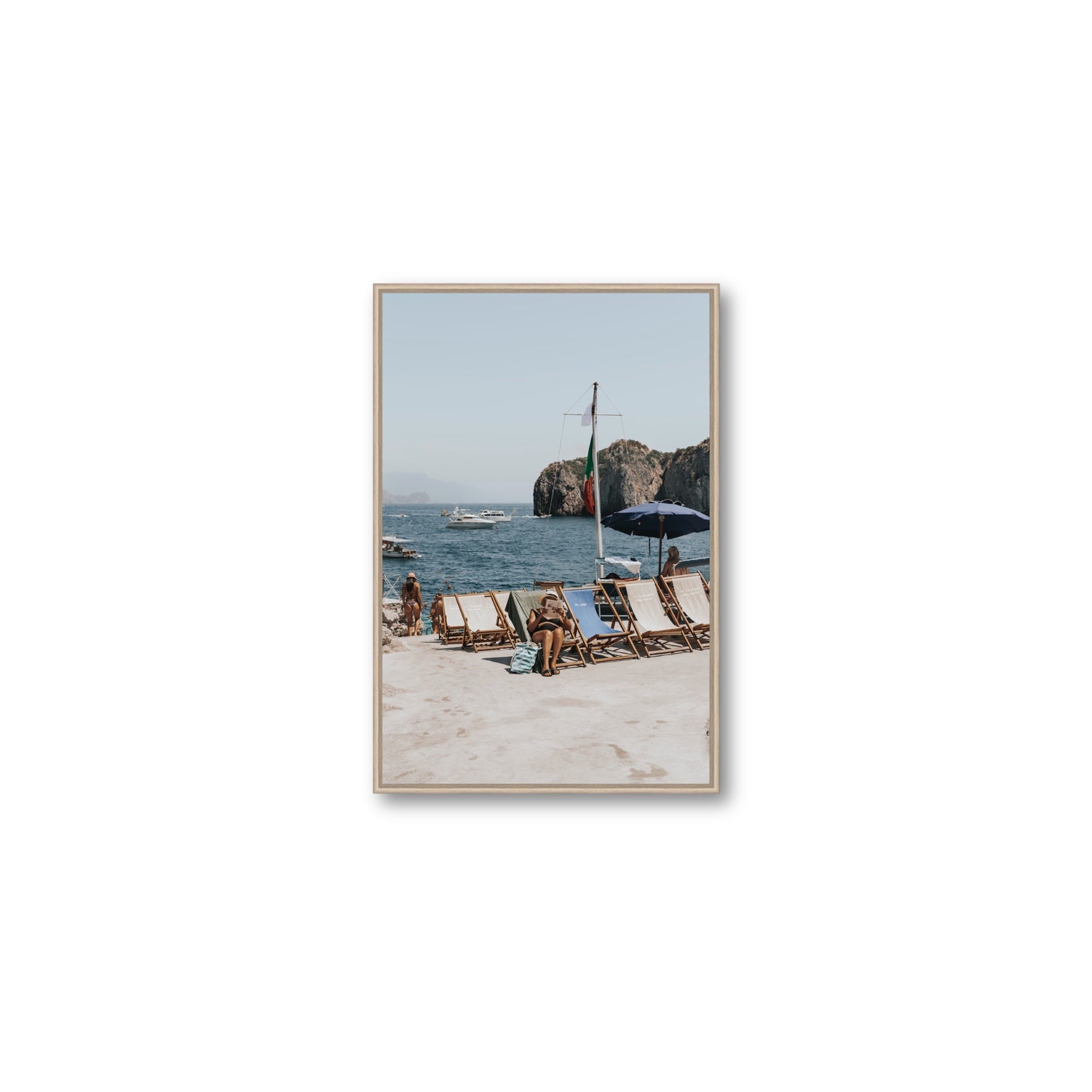 Vintage Sun Goddess fine art print, Capri, Italy, Medium, Natural Oak Float Frame, Fine Art Canvas