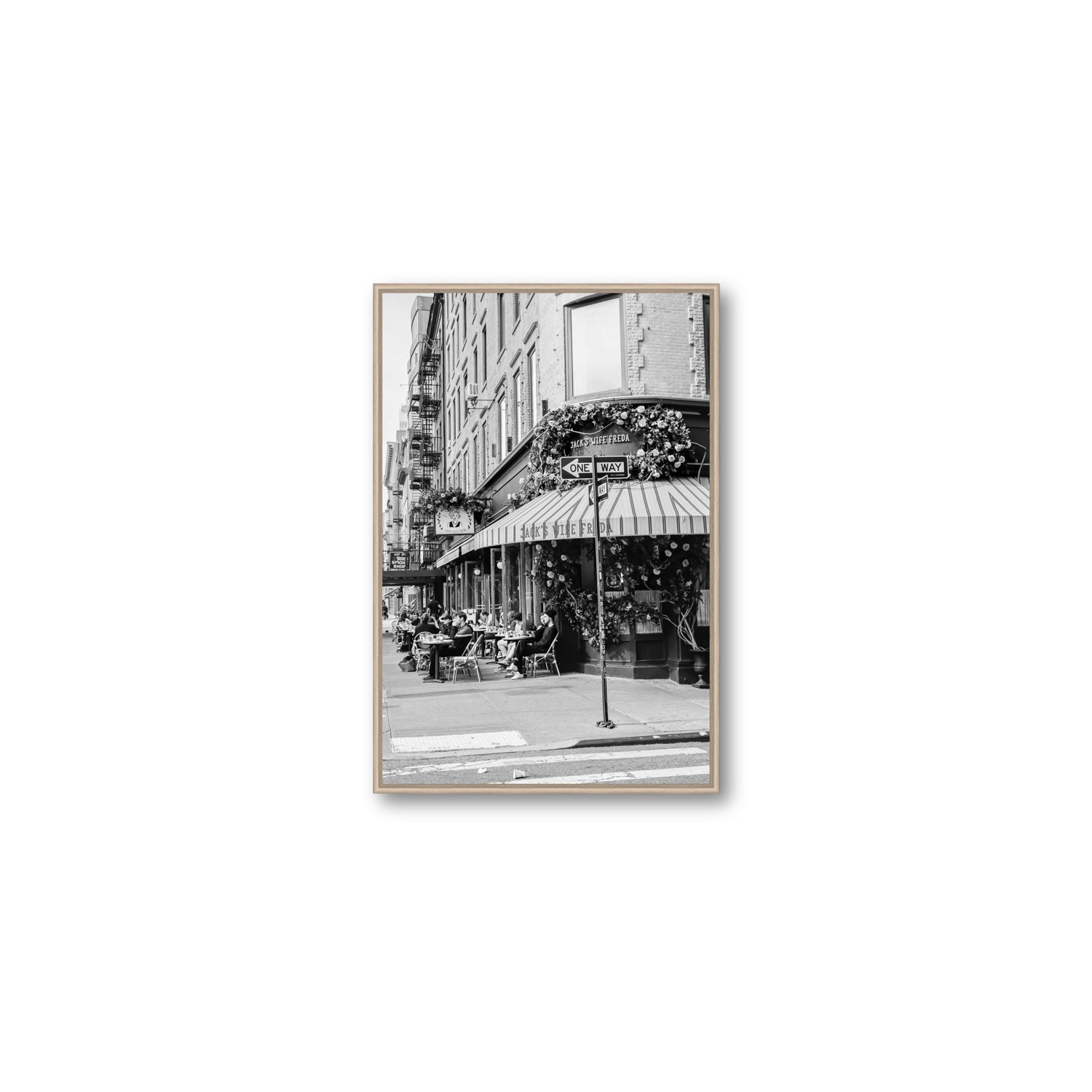 Freda's Feast New York NYC Black & White wall art Medium fine art canvas in natural oak float frame