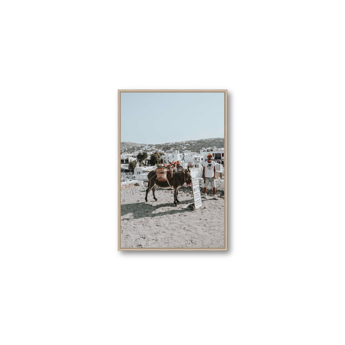 Let The Journey Begin Mykonos Greek island wall art Medium fine art canvas in natural oak float frame