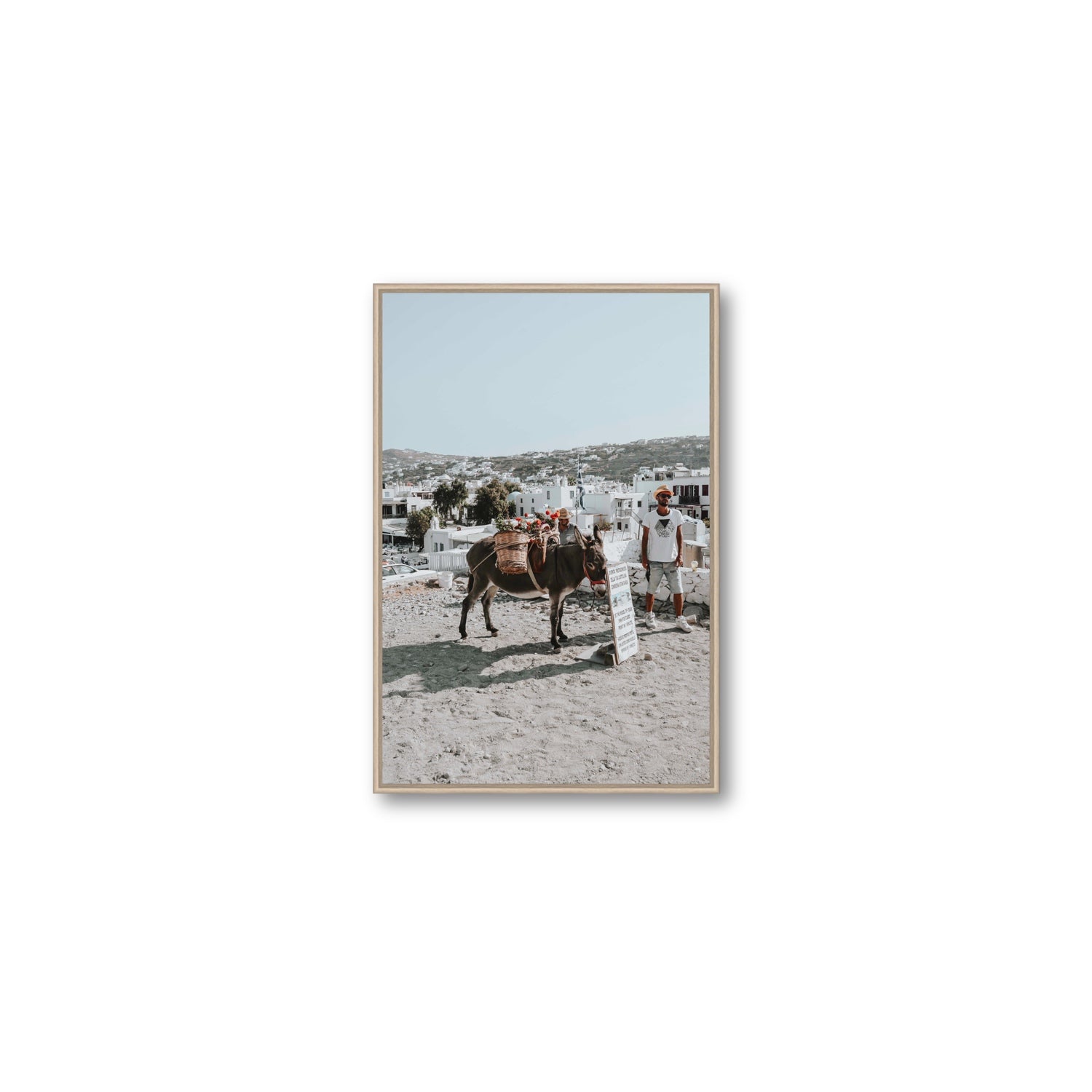 Let The Journey Begin Mykonos Greek island wall art Medium fine art canvas in natural oak float frame