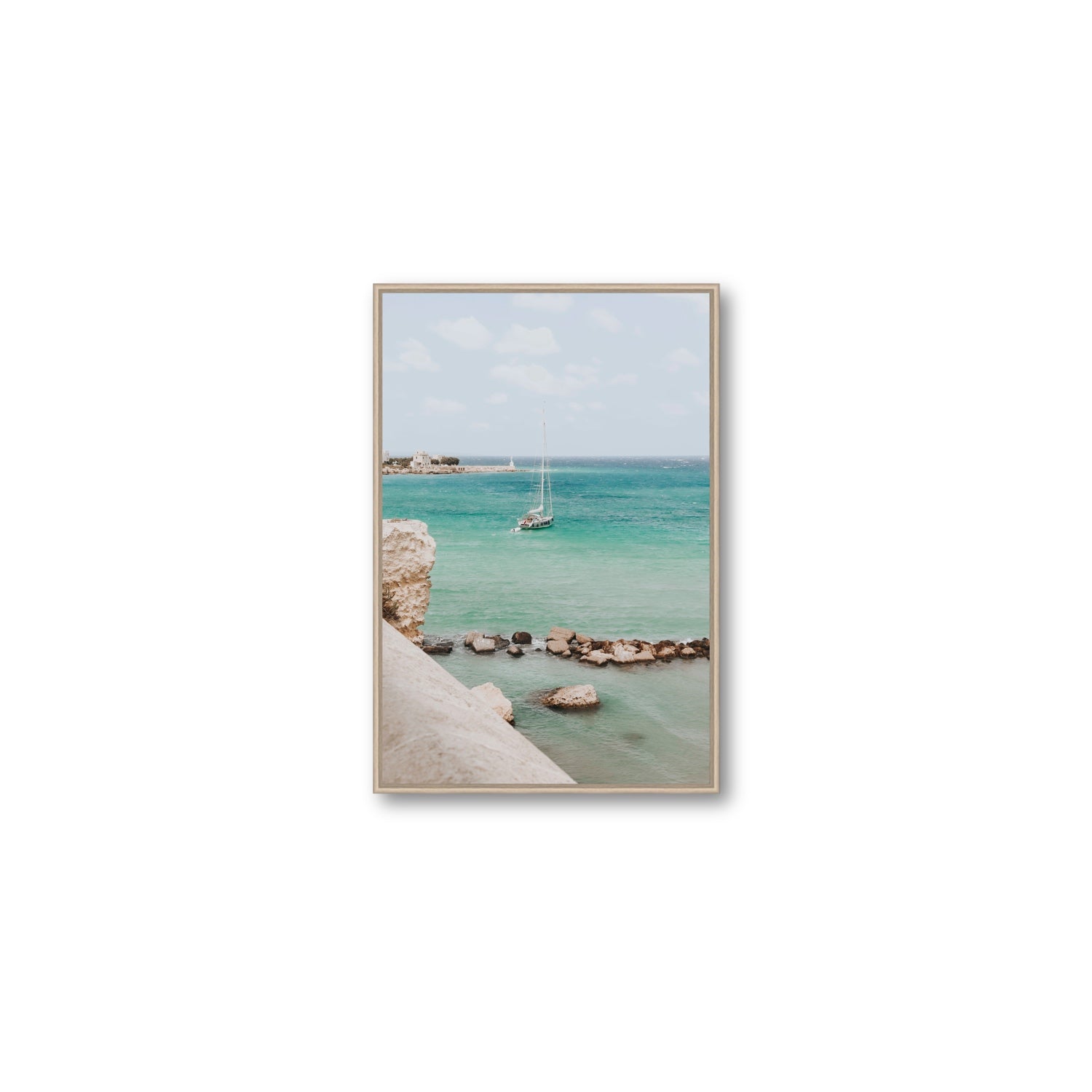 Seafarer's Dream Puglia Seafarer’s Dream coastal wall art Medium fine art canvas in natural oak float frame