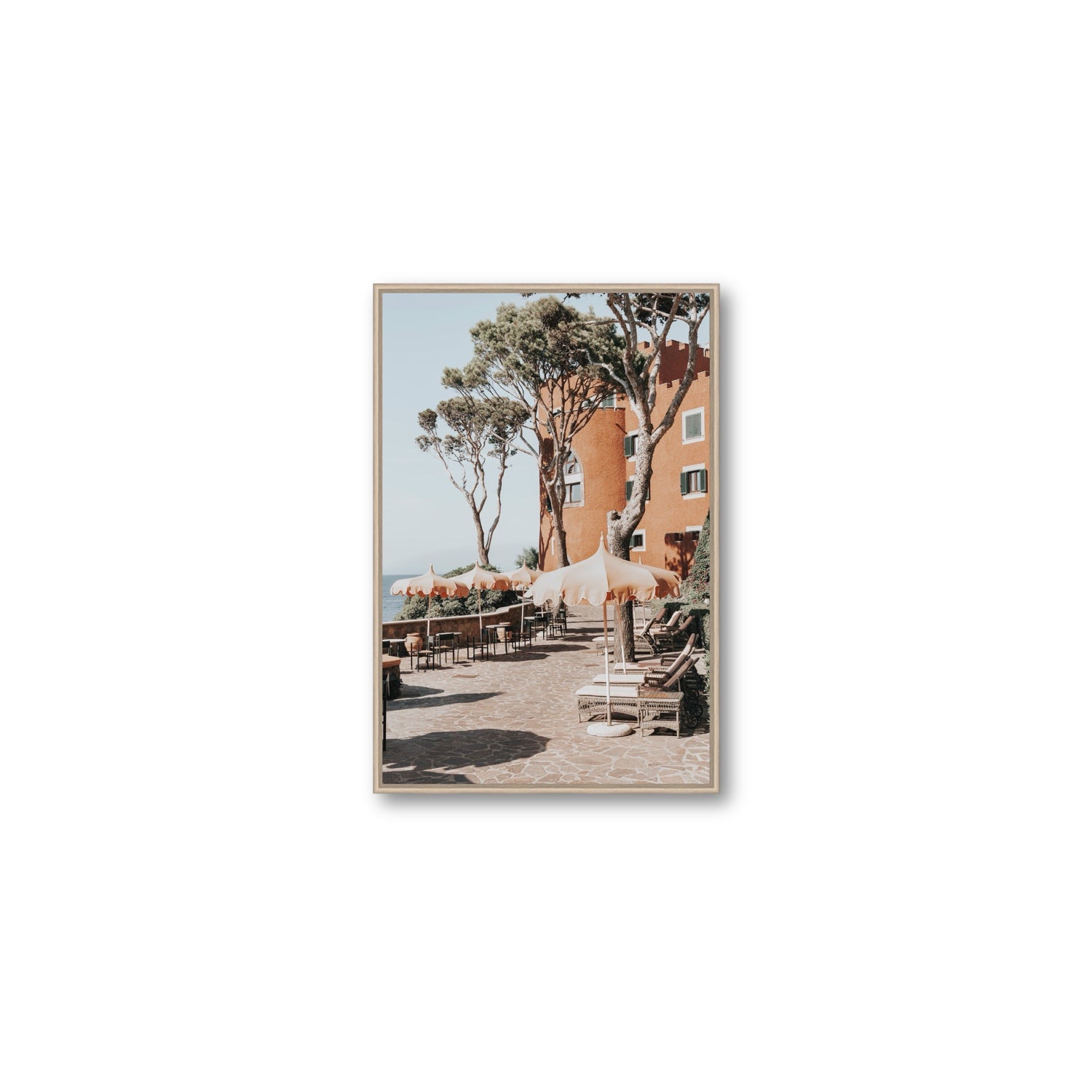 Mezzatorre Ischia Italian Mediterranean decor wall art Medium fine art canvas in natural oak float frame