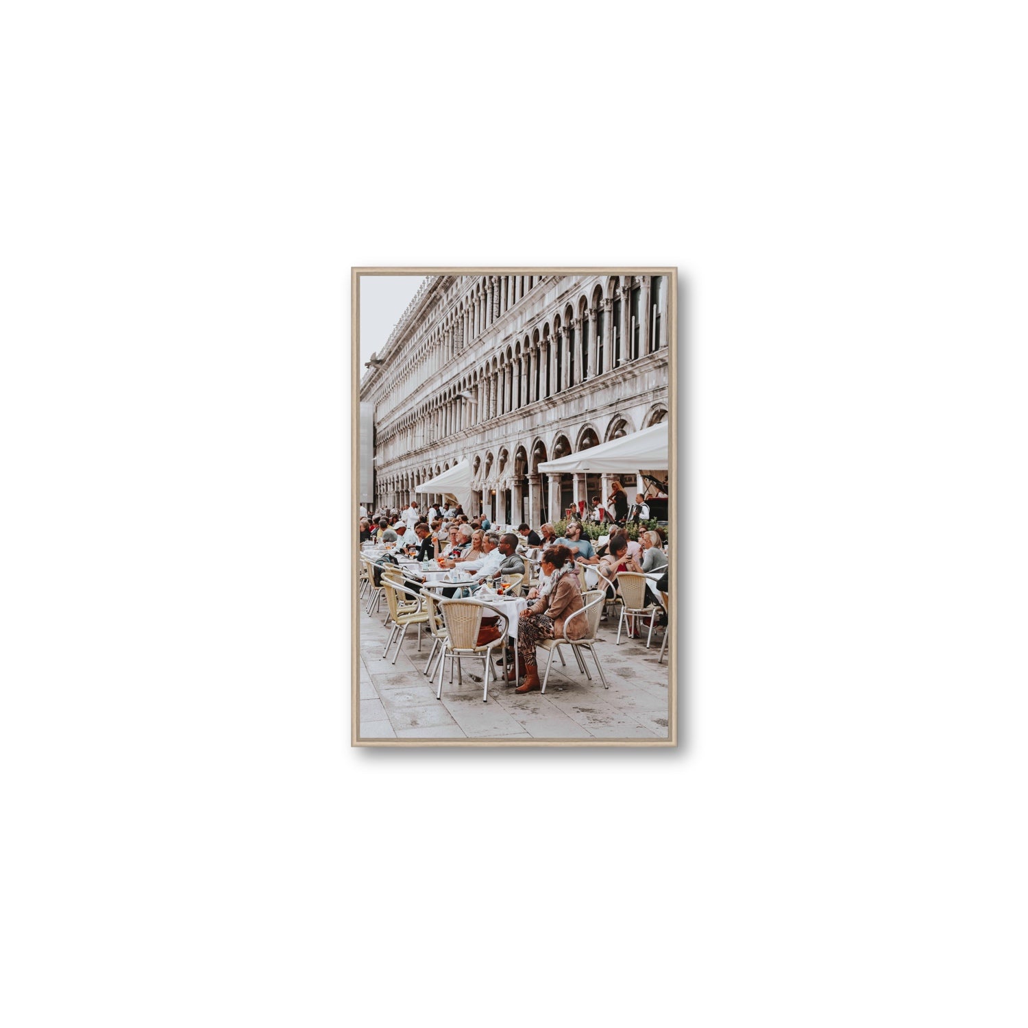 Lunchbreak Venice Italian wall art Medium fine art canvas in natural oak float frame