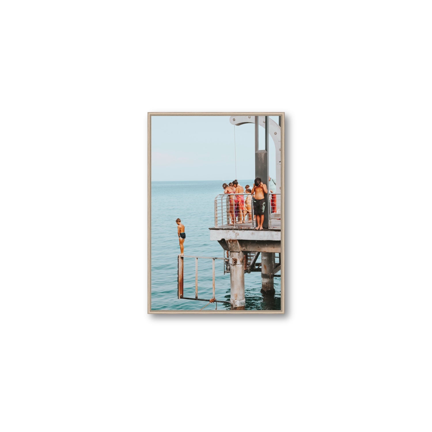Golden Boy Alassio coastal decor wall art Medium fine art canvas in natural oak float frame