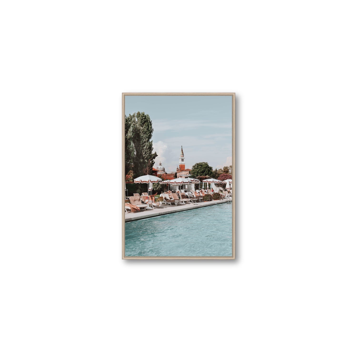 Poolside Perch Venice Italian wall art Medium fine art canvas in natural oak float frame