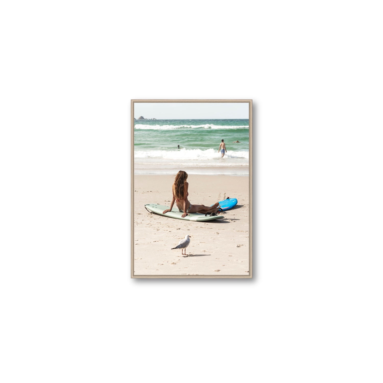 Carissa Byron Bay Surf coastal wall art Medium fine art canvas in natural oak float frame