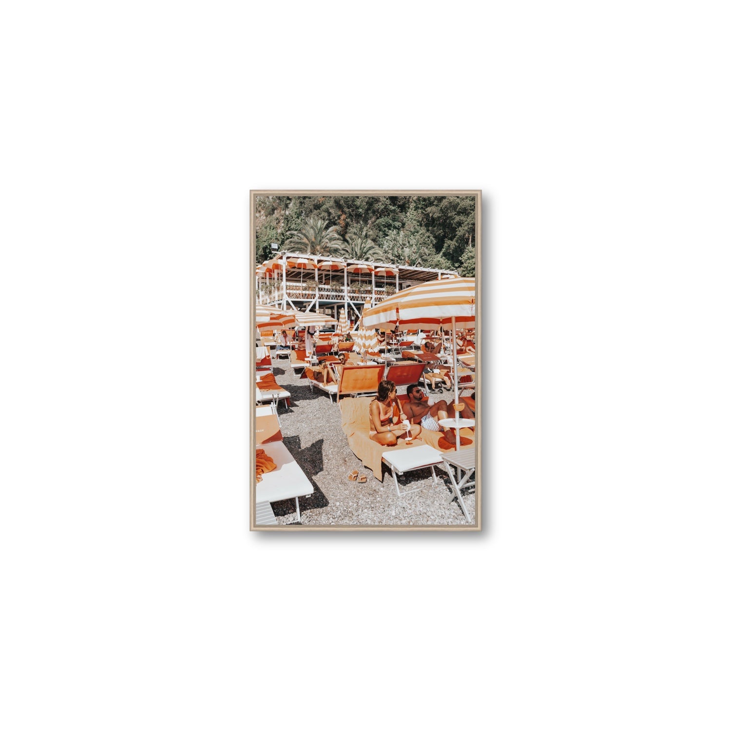 Lounging In Lido fine art print, Positano, Italy, Medium, Natural Oak Float Frame, Fine Art Canvas