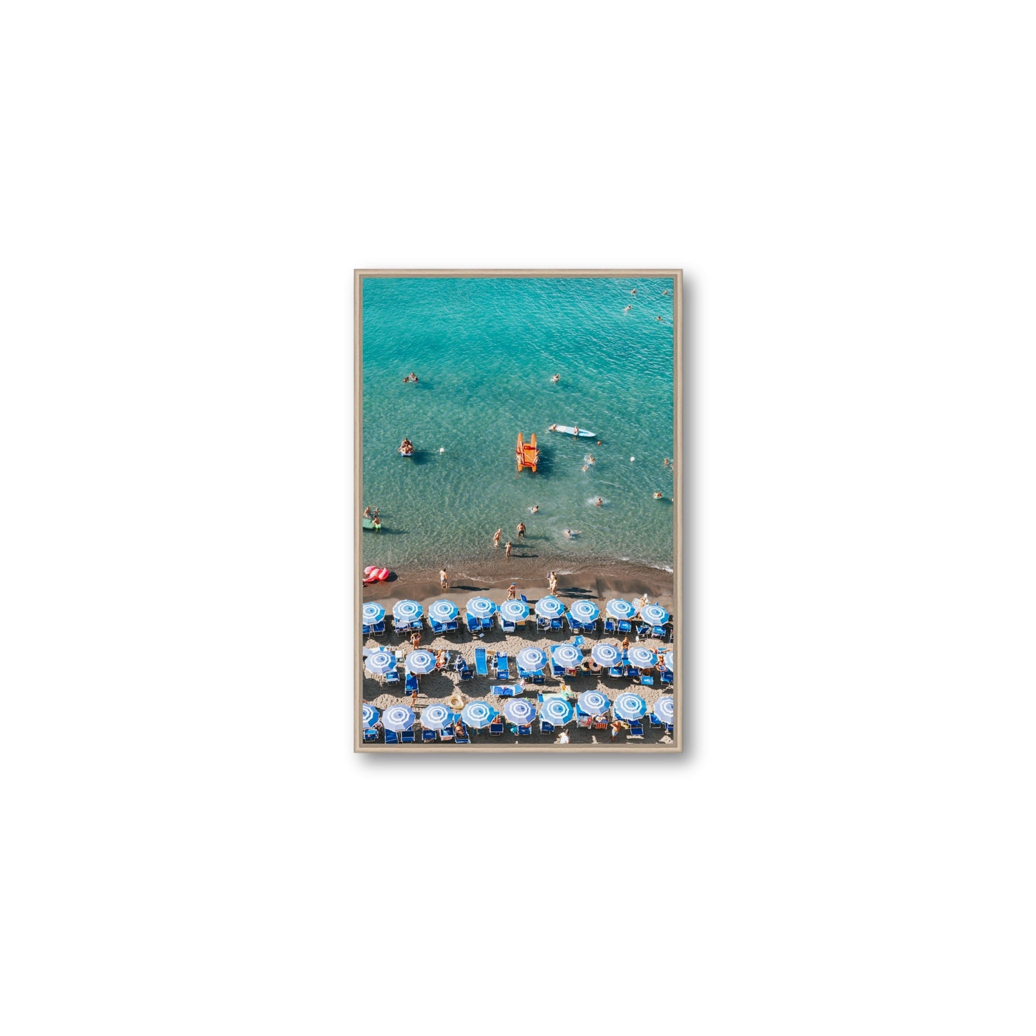 Aquamarine Oasis Sorrento Italian coastal wall art Medium fine art canvas in natural oak float frame
