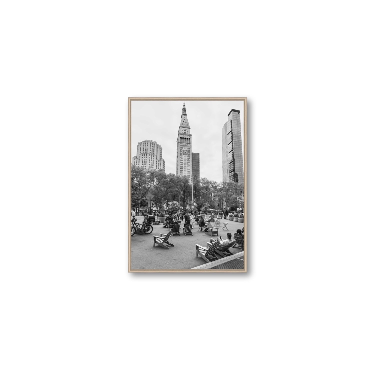 Timeless New York New York NYC Black & White wall art Medium fine art canvas in natural oak float frame