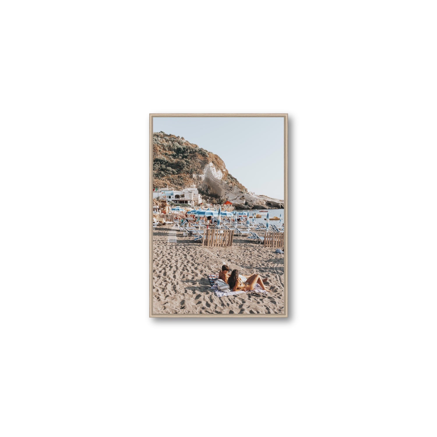 Beach Buddies fine art print, Ischia, Italy, Medium, Natural Oak Float Frame, Fine Art Canvas