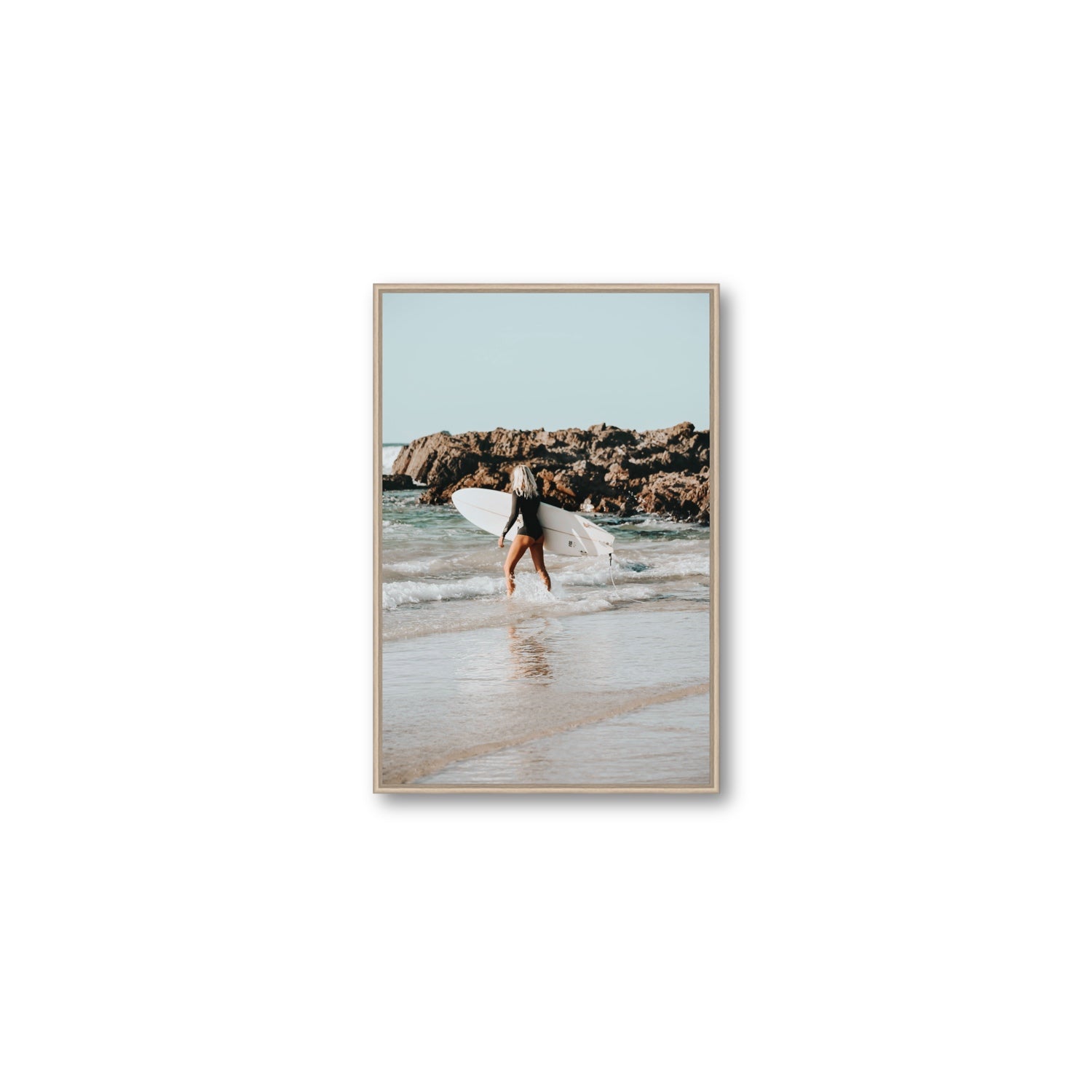 Bethany Byron Bay Surf coastal decor wall art Medium fine art canvas in natural oak float frame