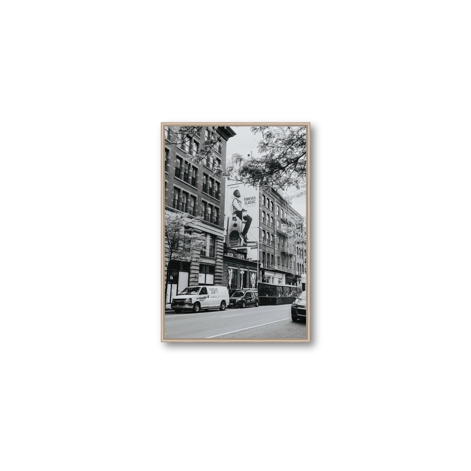 Forever Classic New York NYC Black & White wall art Medium fine art canvas in natural oak float frame