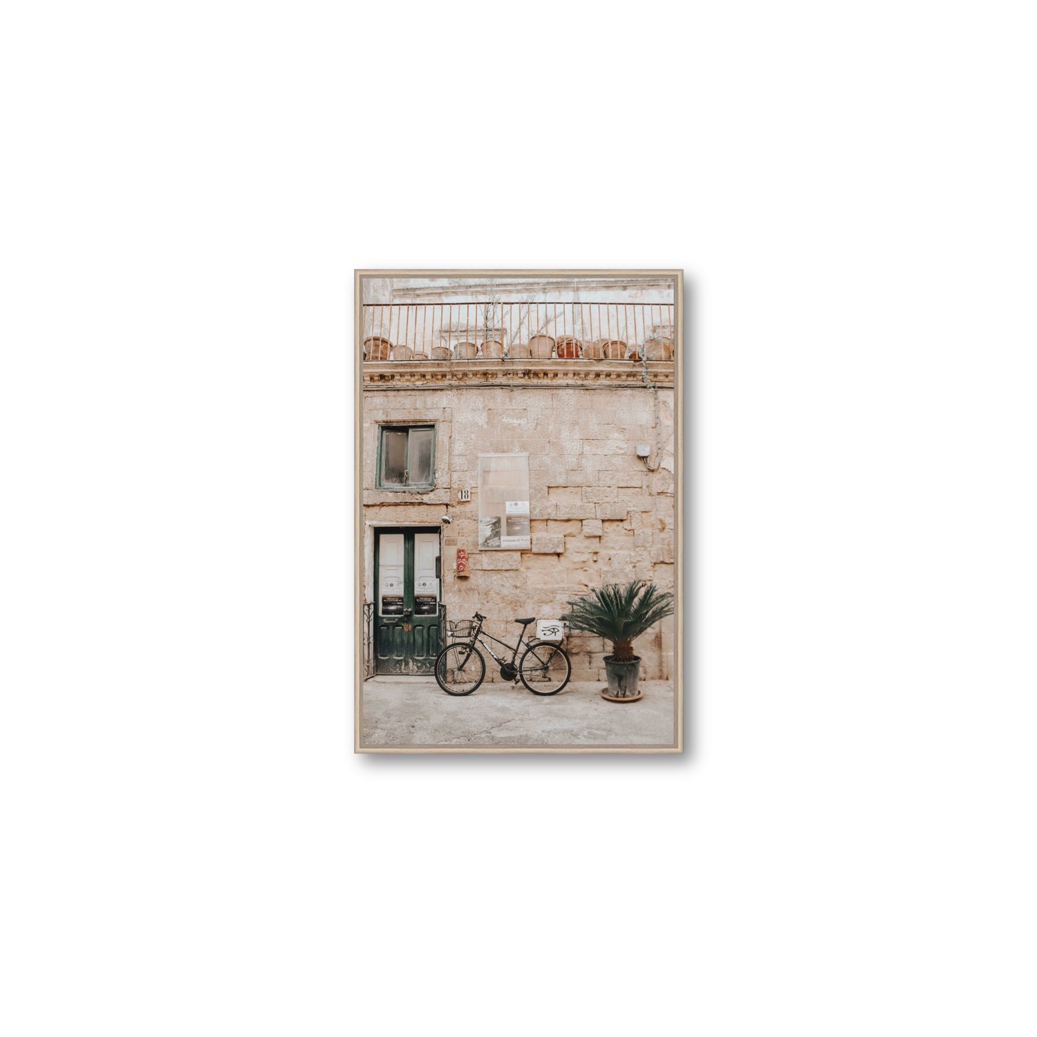 Golden Facades Puglia Lecce Italian wall art Medium fine art canvas in natural oak float frame