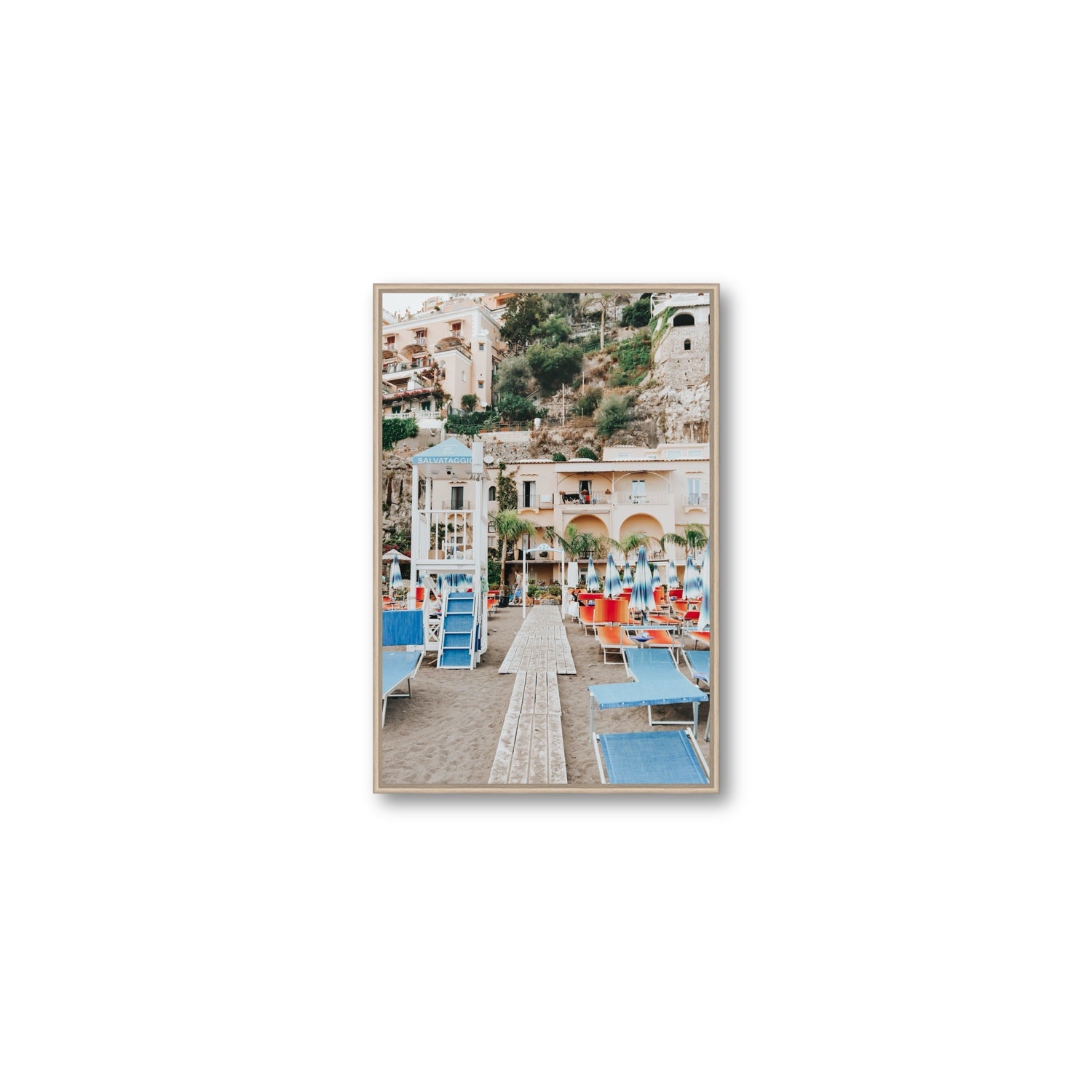 Torre Di Salvataggio fine art print, Positano, Italy, Medium, Natural Oak Float Frame, Fine Art Canvas