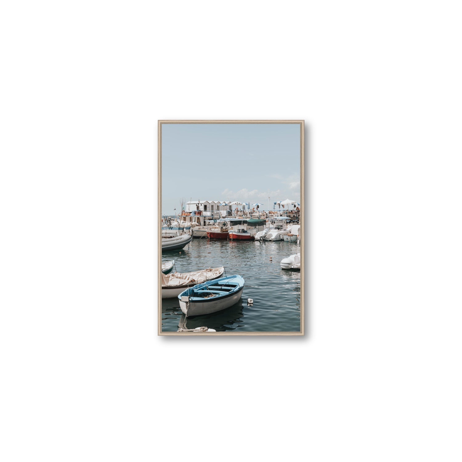 Harbour Hues Sorrento coastal Carousel wall art Medium fine art canvas in natural oak float frame