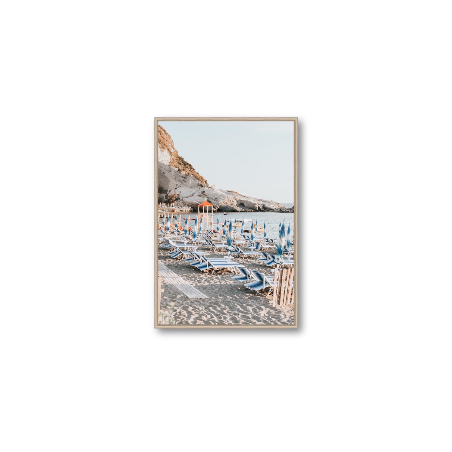 The Golden Hour Ischia Italian coastal wall art Medium fine art canvas in natural oak float frame