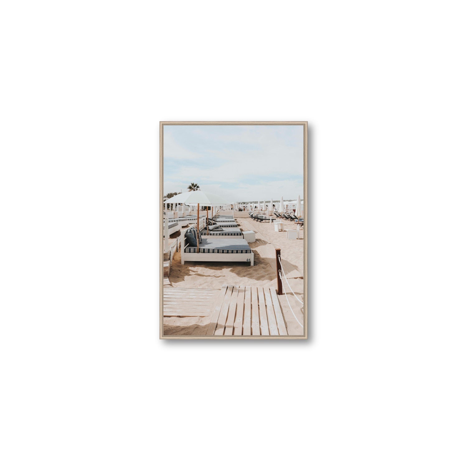 Coastal Repose Puglia beach Mediterranean fine art print Medium fine art canvas in natural oak float frame