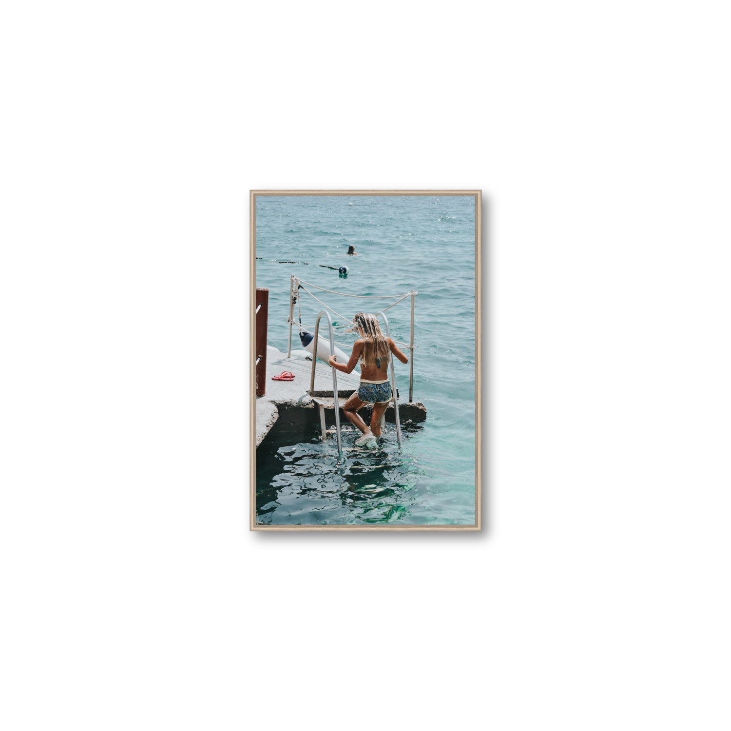 Little Mermaid Capri Mediterranean wall art Medium fine art canvas in natural oak float frame