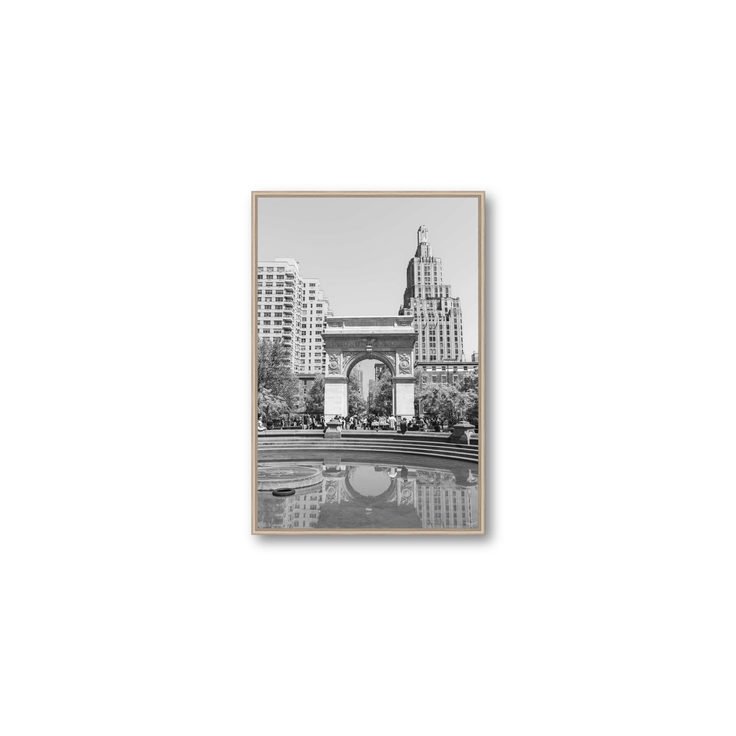 Washington Skyline New York NYC Black & White wall art Medium fine art canvas in natural oak float frame